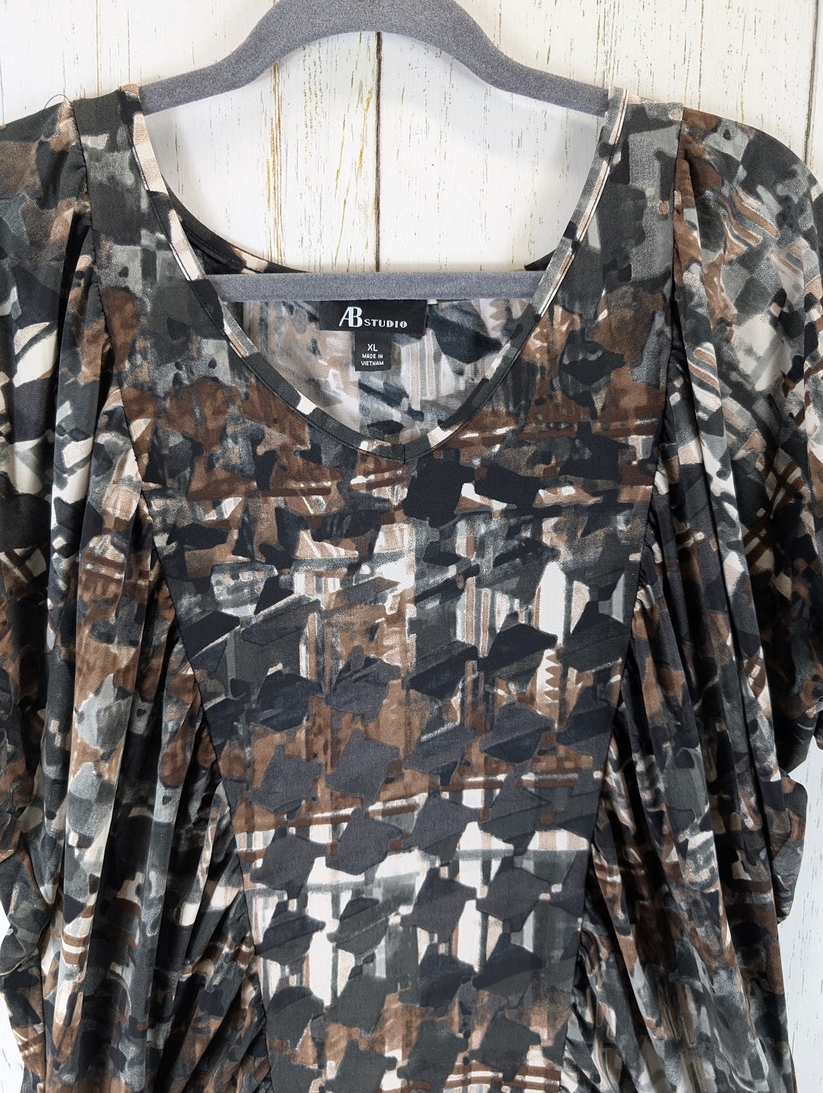 AB Studio Size XL Womens Multicolor Print Short Sleeve Blouse