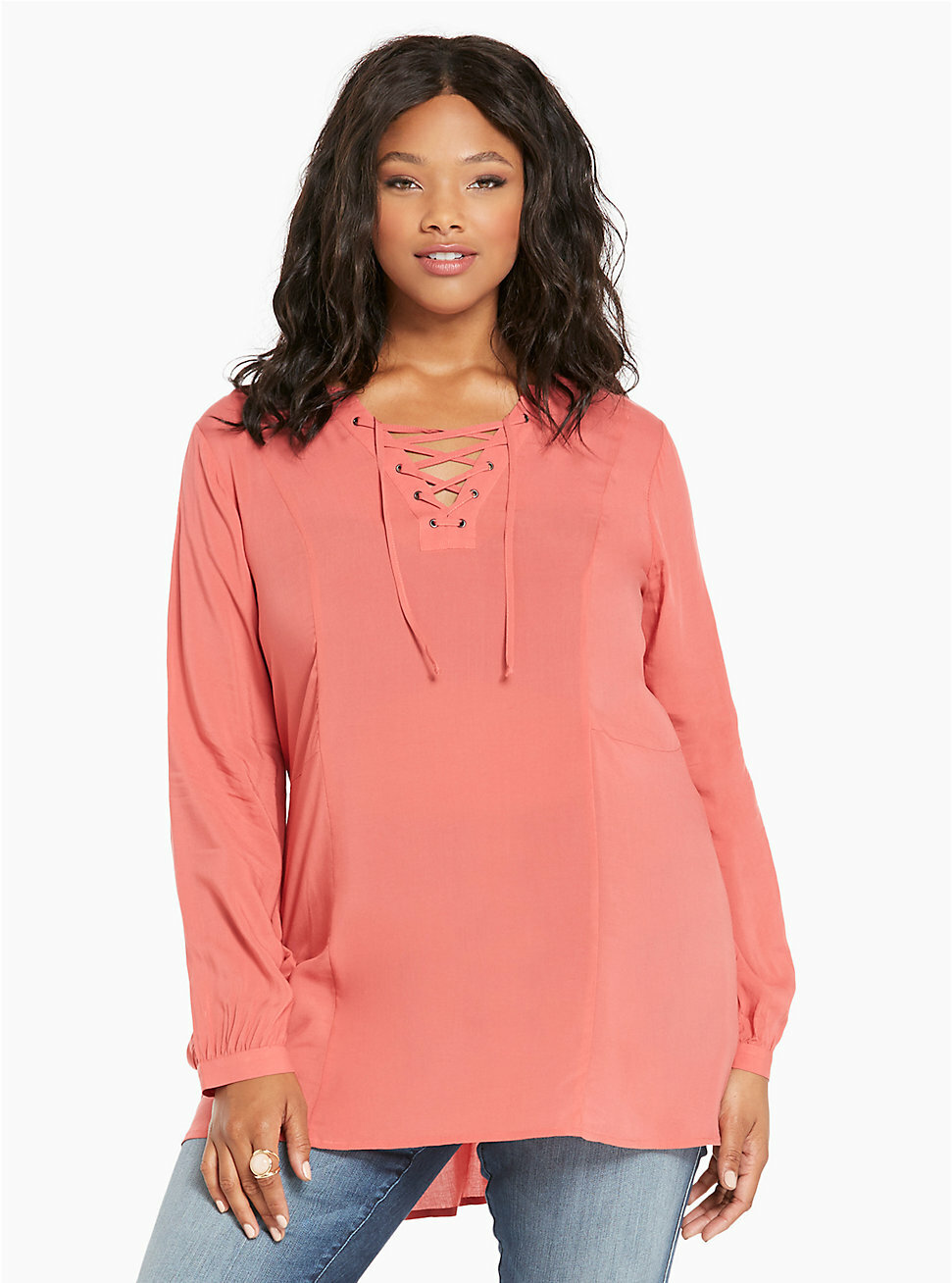 Torrid Challis Tie Front Lace-up Tunic Top in Mineral Red Size 2X