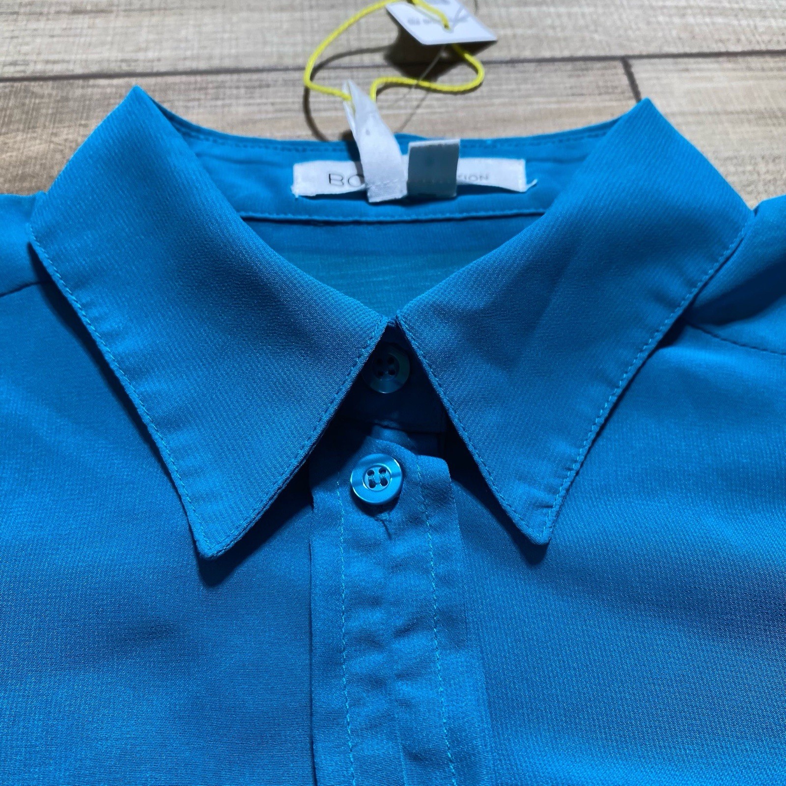 BCBGeneration Women Button Up Long Sleeve Sheer Top Size Small Teal Blue