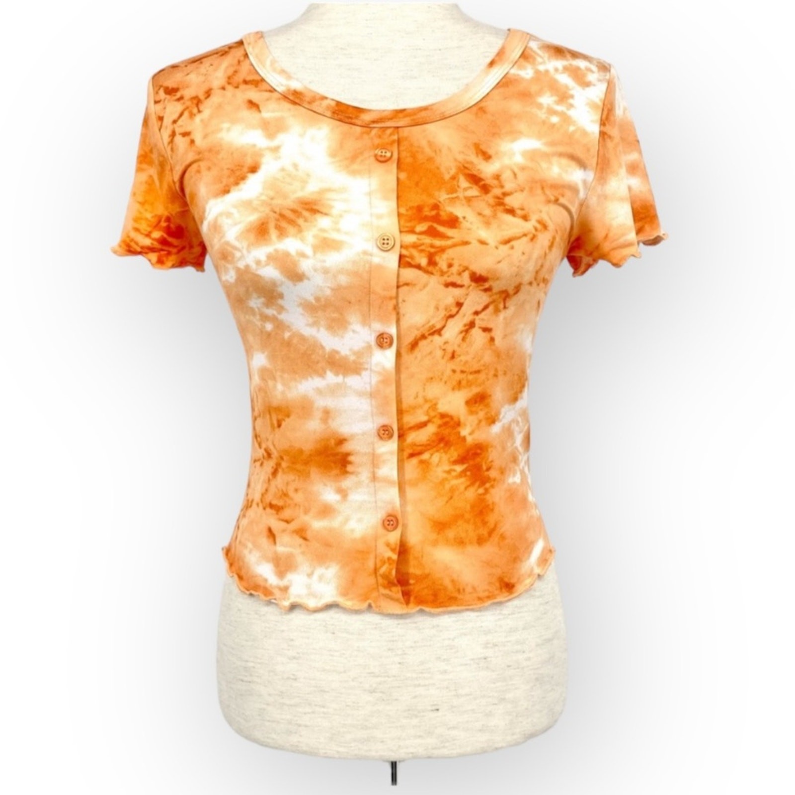 NWT ABOUND Tie Dye Button Down Crop Top Rust Amber Size Medium Lettuce Hem