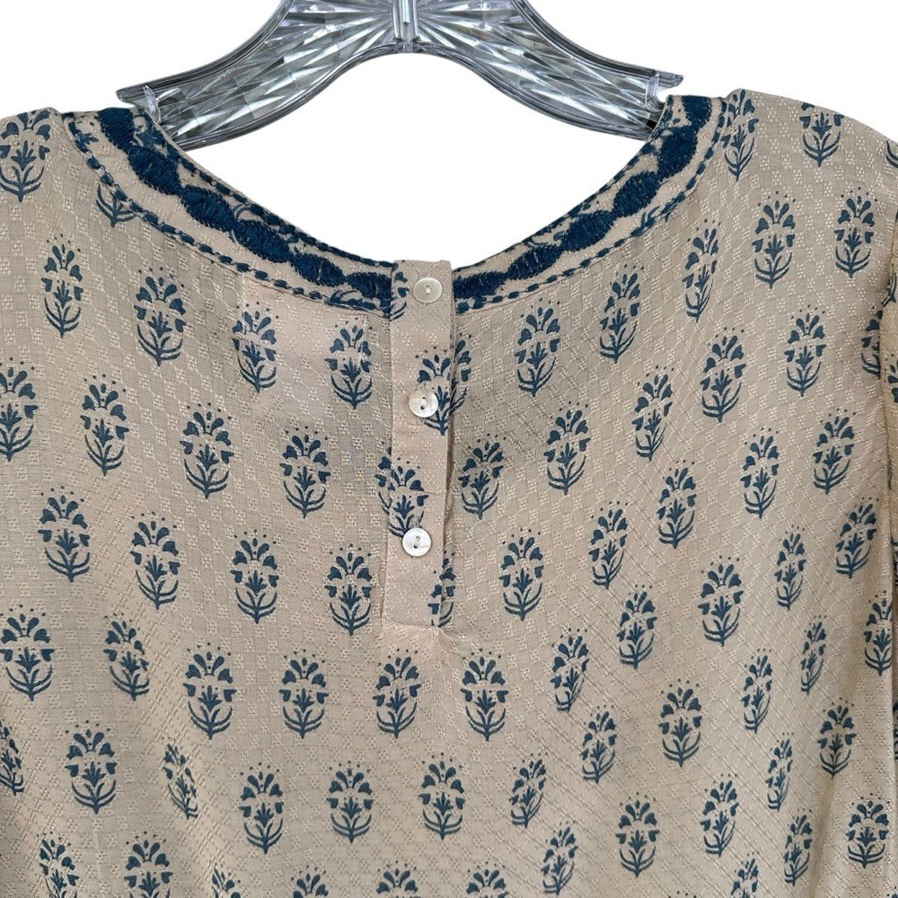Sigrid Olsen Embroidered Modal Peplum Top Blue Cream Floral Boho Small NWOT