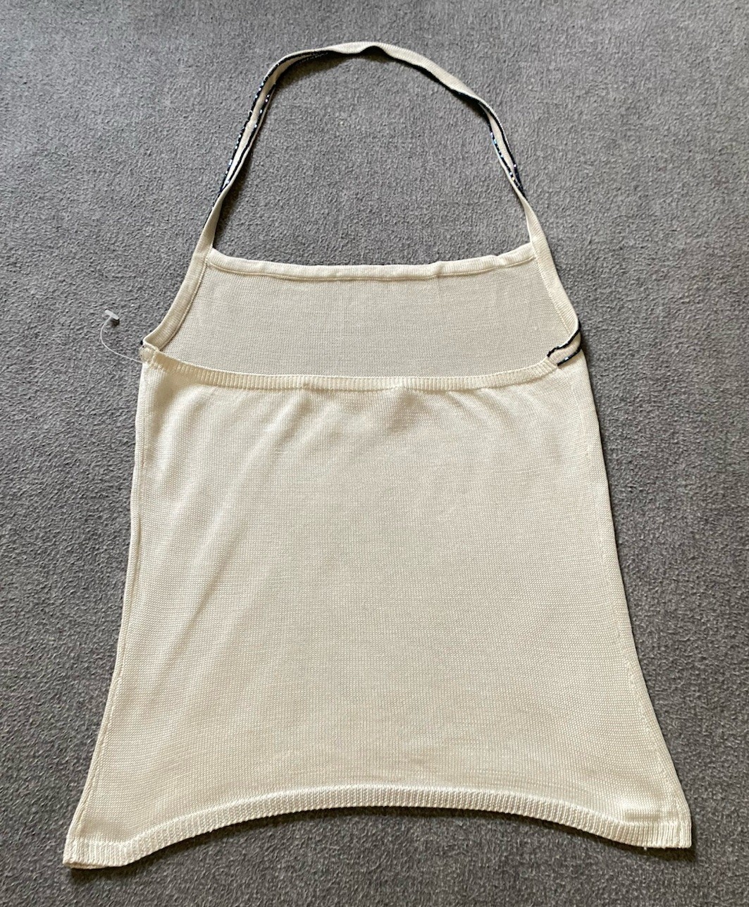 Vintage 90s Colette Dinnigan Silk Halter Sweater Top S Beaded Trim NWOT Luxe