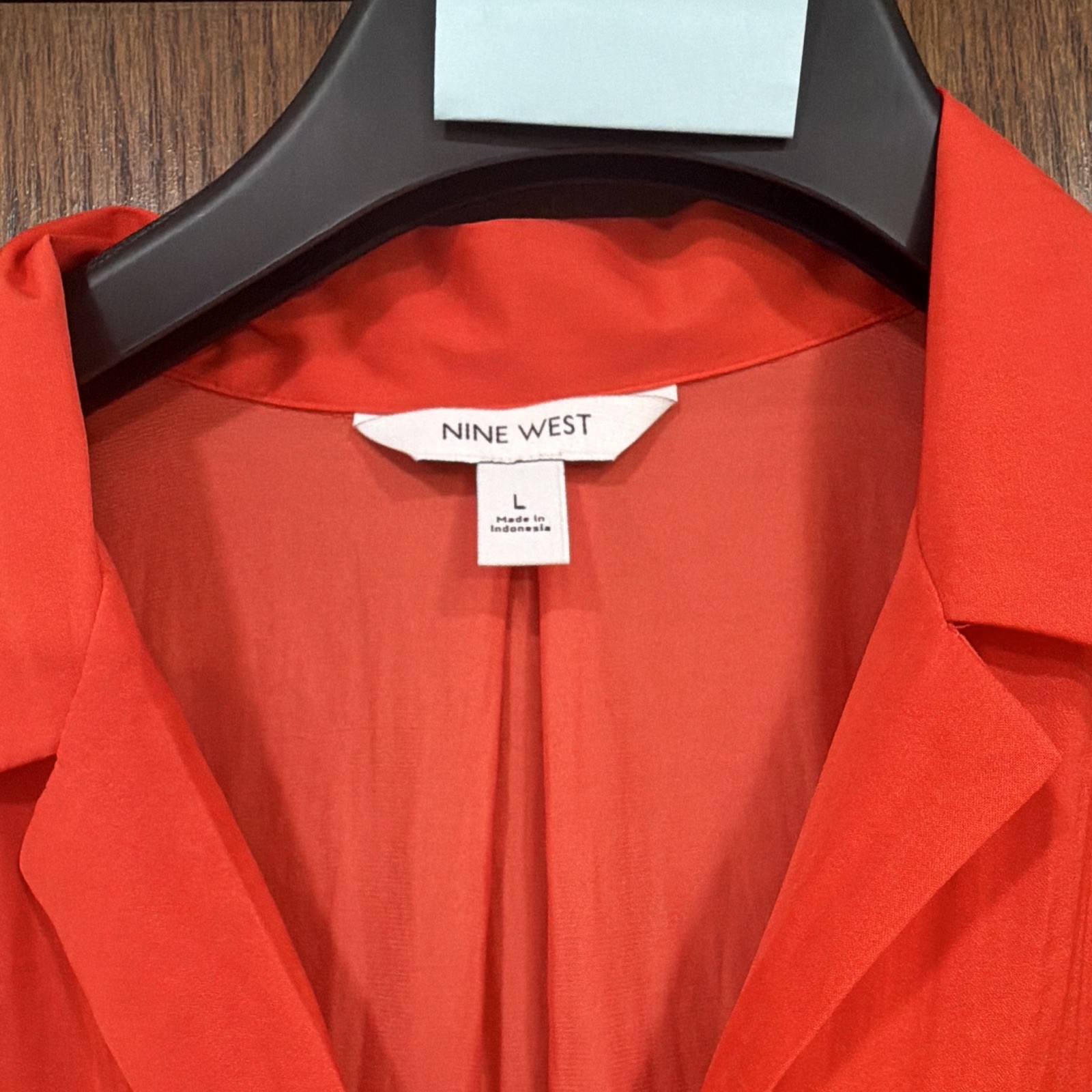 Nine West Orange Red Solid Collared Sleeveless Button Front Chiffon Blouse Sz L