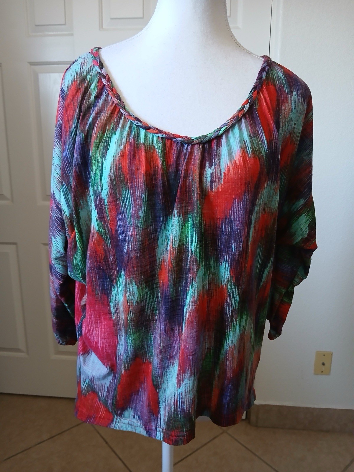 Democracy Blusa Mujer M Multicolor Abstracta Boho Peasant Top