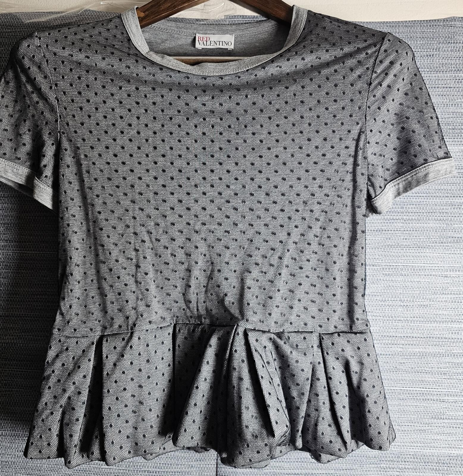 NWT Valentino Red Blouse Gray & Black Womens S Polka Dot