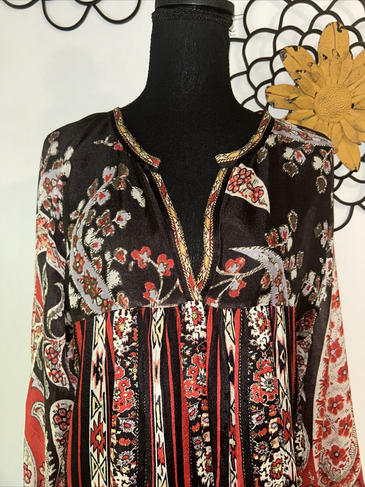 Isabel Marant Etoile Top Tucson Black/Red Paisley Print Crepe Blouse Sz M