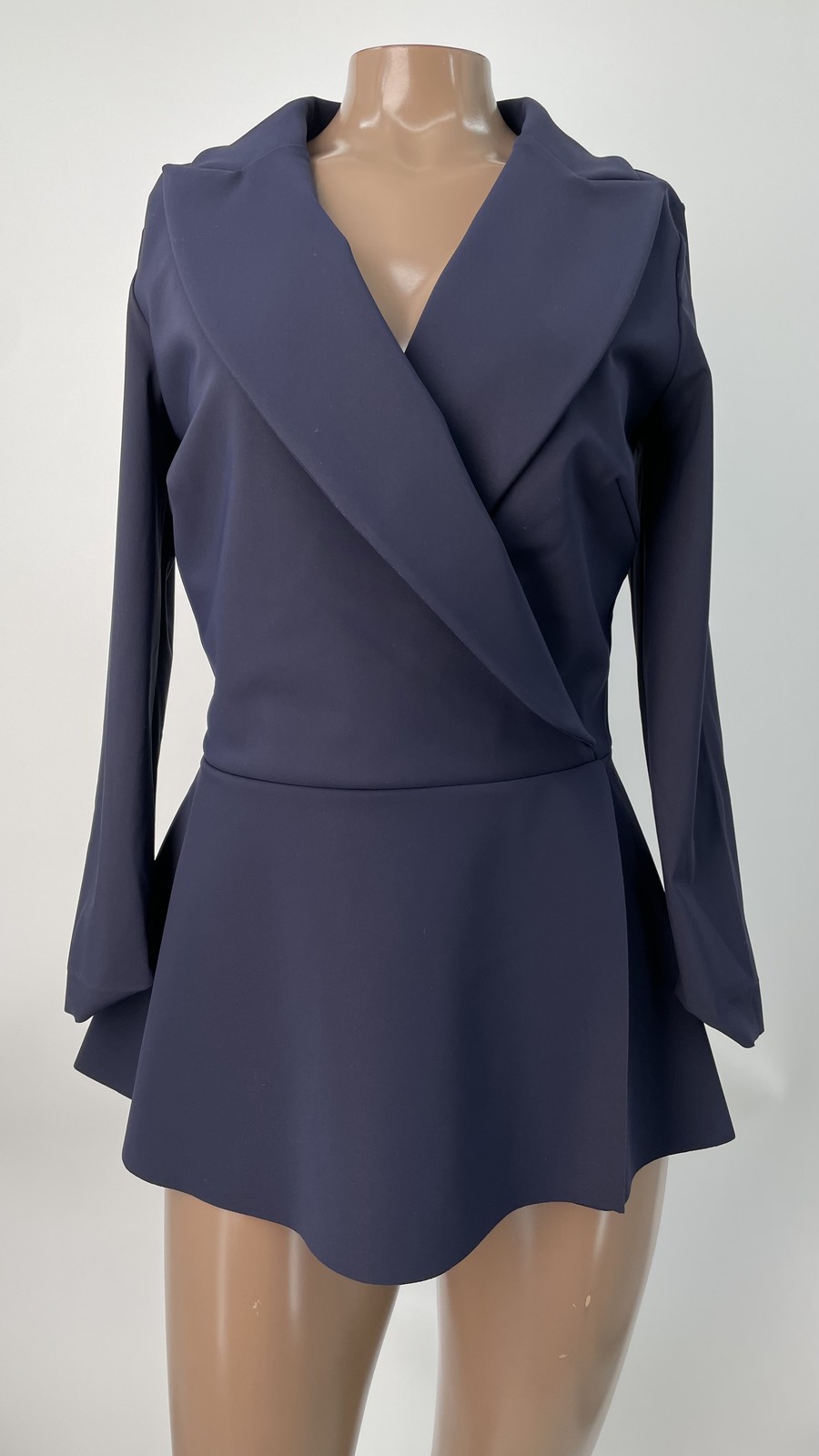 Chiara Boni Women Top Midnight Blue Size 6 Dominy Stretch V-Neck Lapel Polyamide