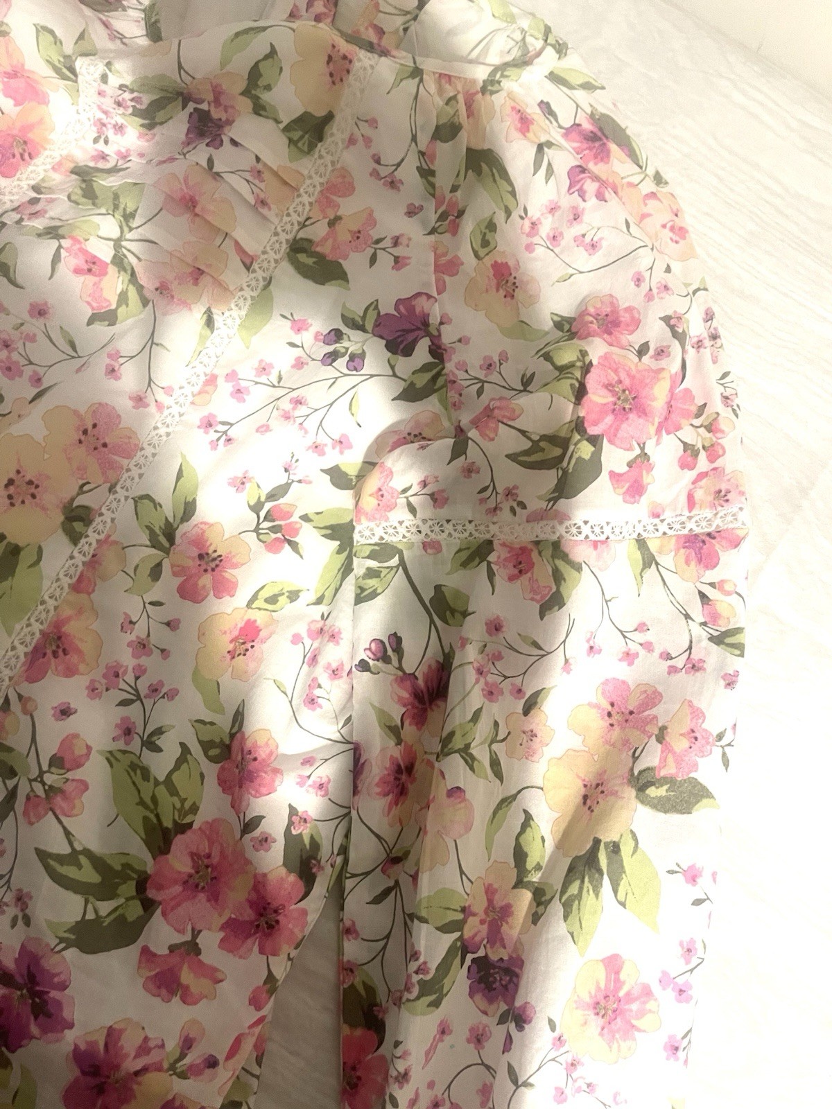 Janie and Jack Floral Square Neck Lace Trim Long Sleeve Button Blouse Size 14