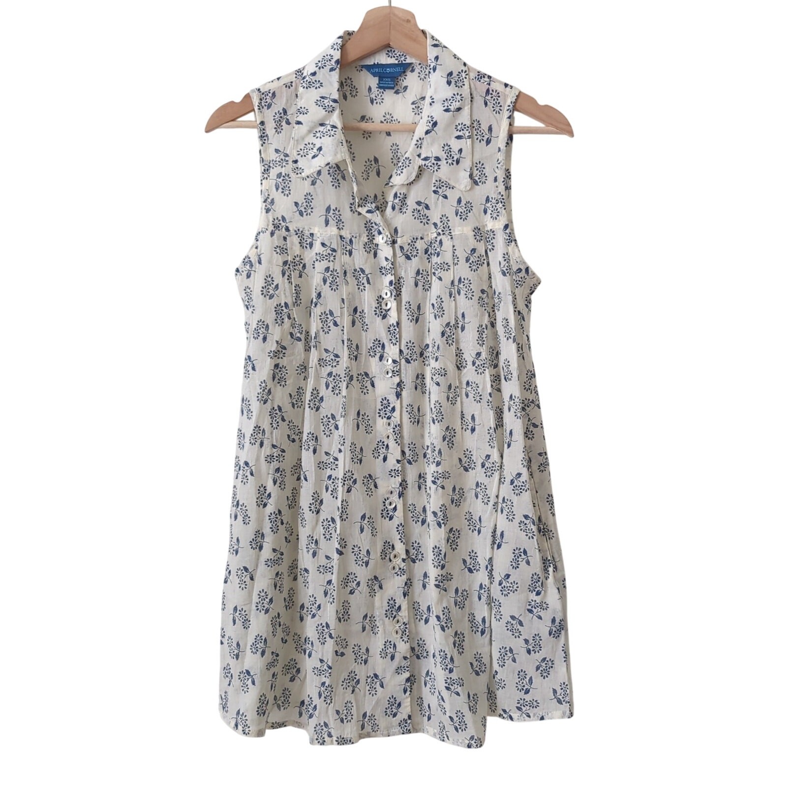 April Cornell Top Womens XXS Button Up Tunic Shift Cotton Dainty Floral Cottage