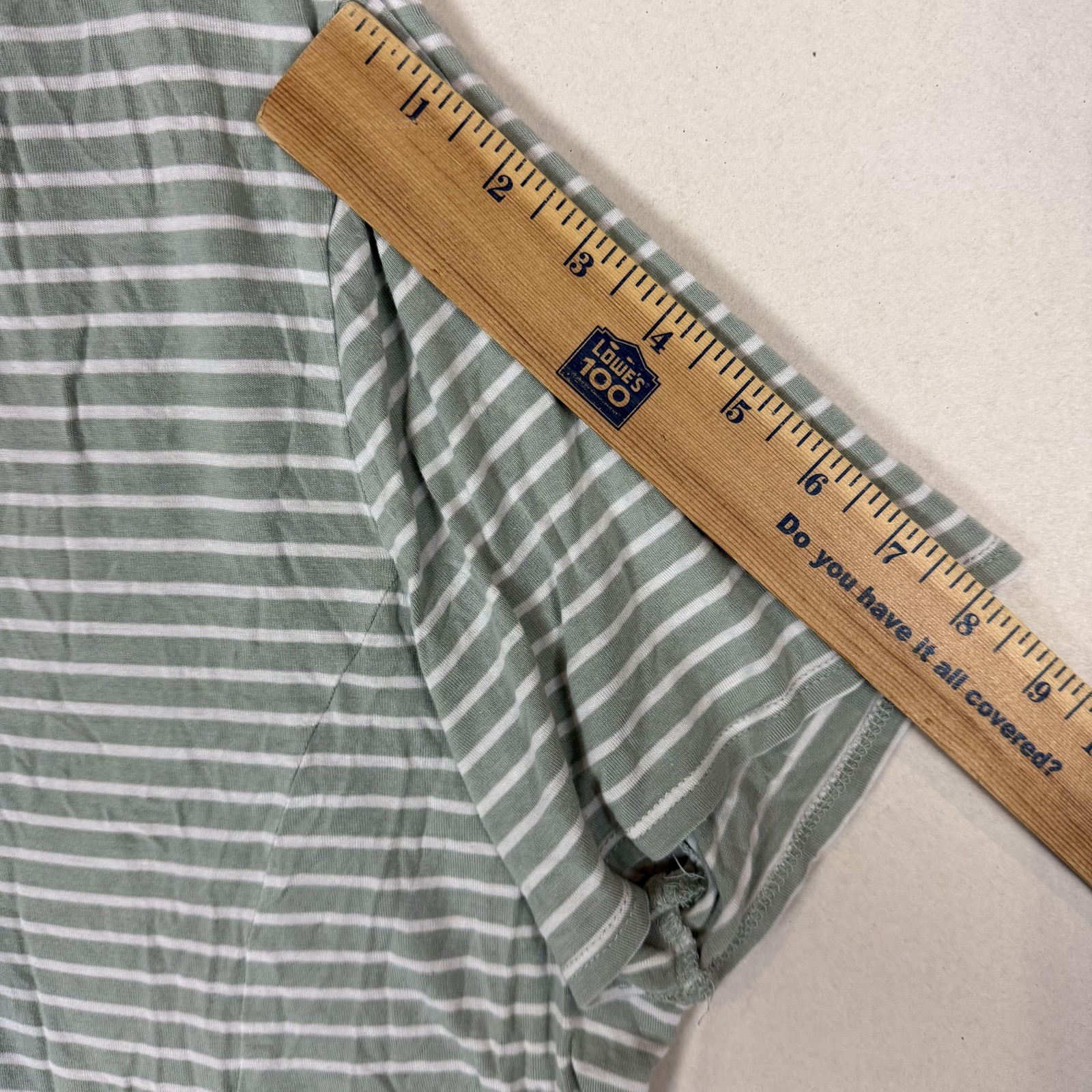Matty M Shirt Womens XXL Green White Stripe V Neck Tie Front Short Sleeve