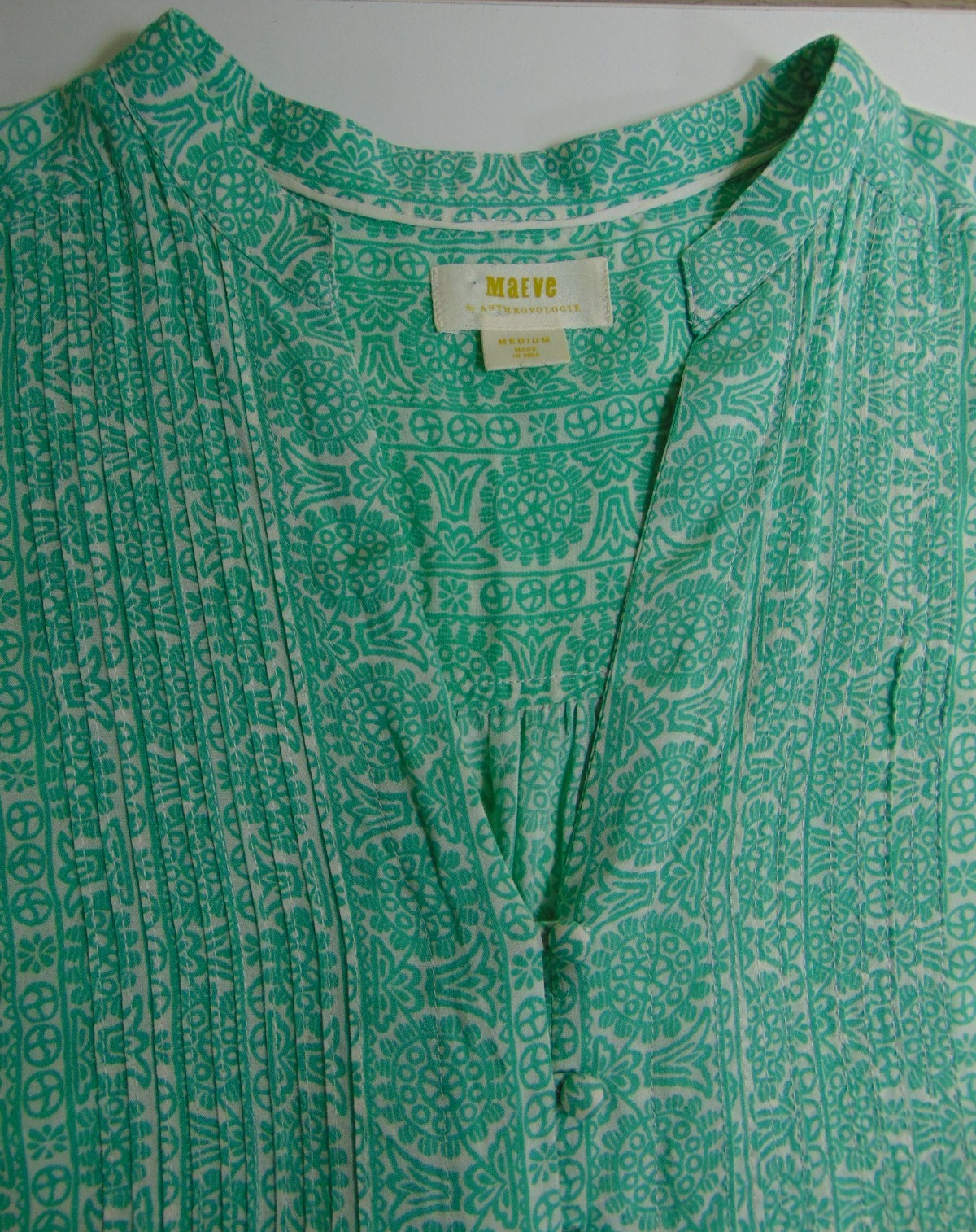 Maeve by Anthropologie Petunia Pintuck Sleeveless Top Blouse M Green Floral