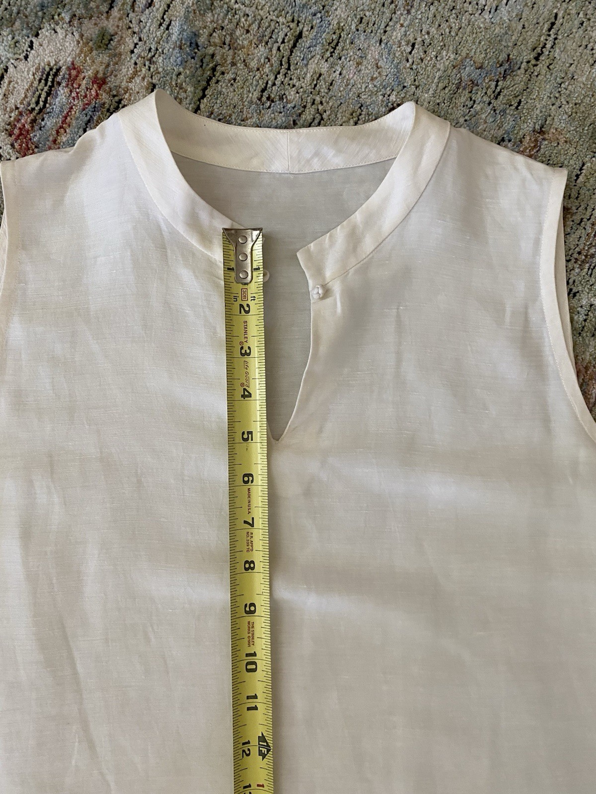 Eileen Fisher Ivory Linen Silk Tunic ~ Mandarin Collar ~Sleeveless M- 40 In Bust