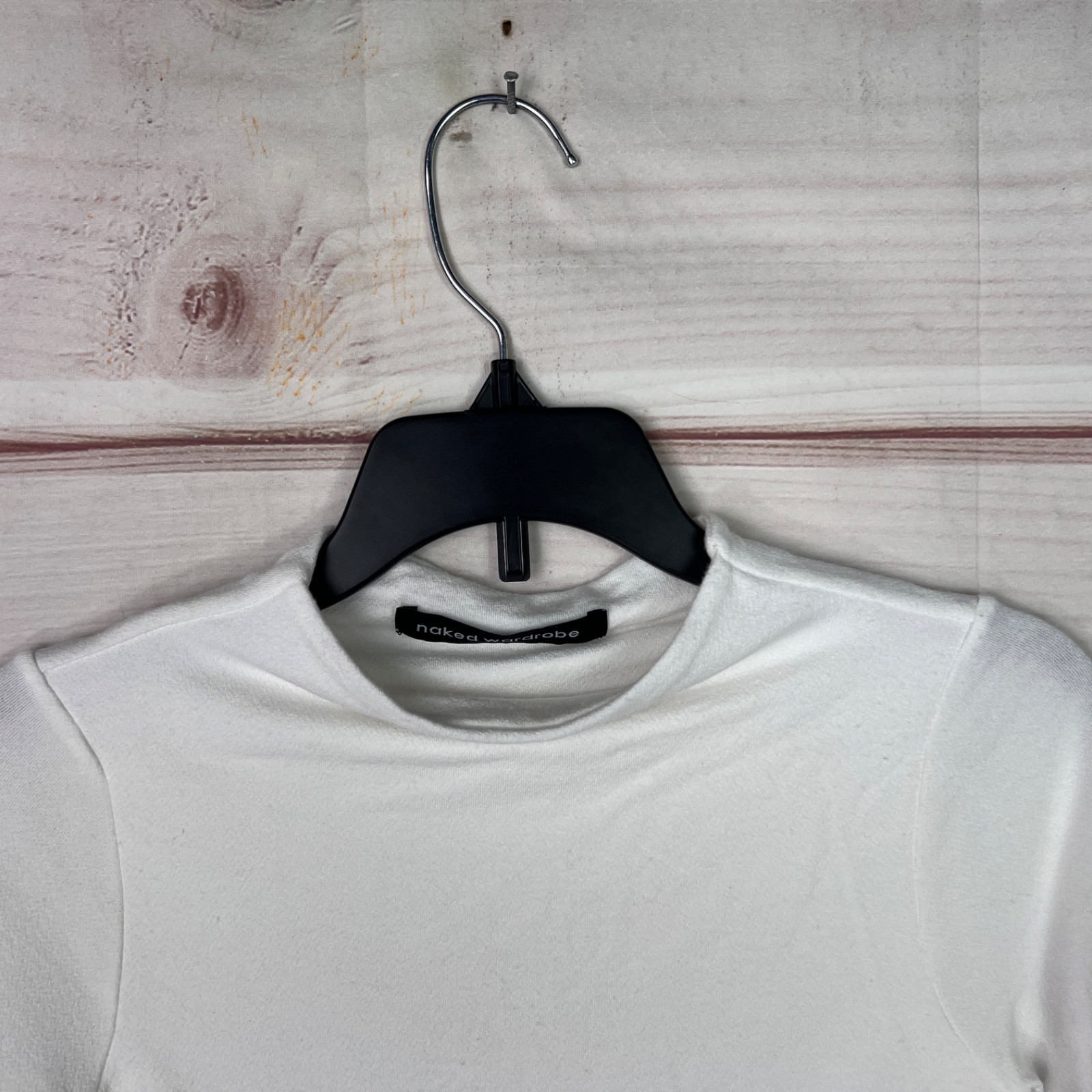 Naked Wardrobe Top Womens S White Crop T-Shirt Mock Neck Short Sleeve Solid Knit