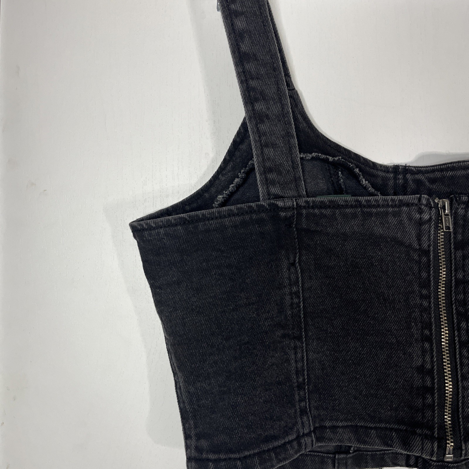 Wild Fable Tank Top Medium Black Denim Lace Up Corset Crop Back Zip Juniors Teen
