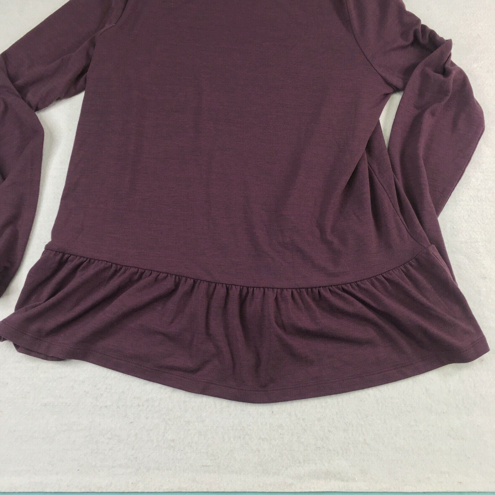 LOFT Top Women Large Dark Purple Long Sleeve Peplum Hem Casual Soft Knit Shirt