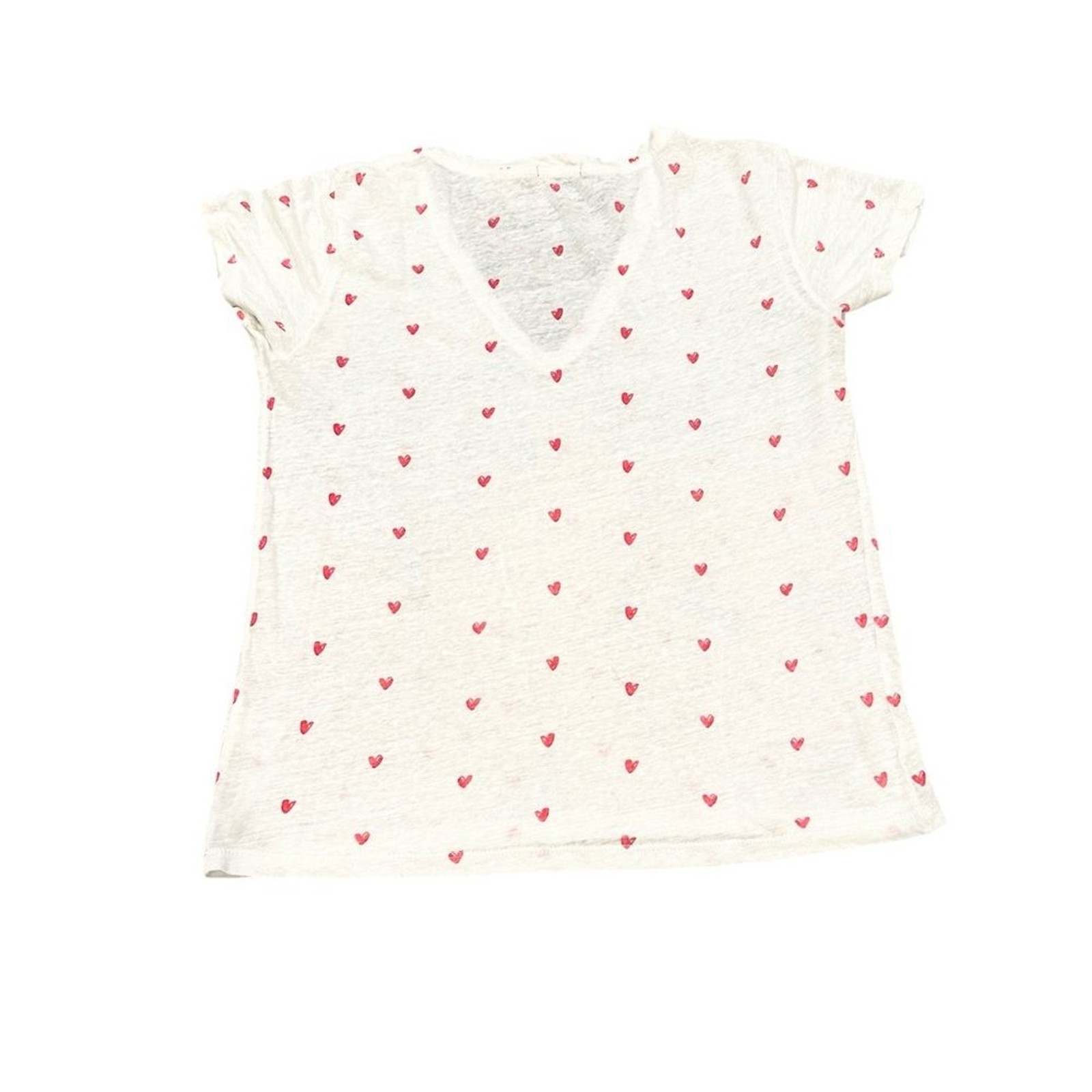 Rails Cara Valentines V-neck White Short Sleeve Tee Pink Lipstick Hearts Pattern