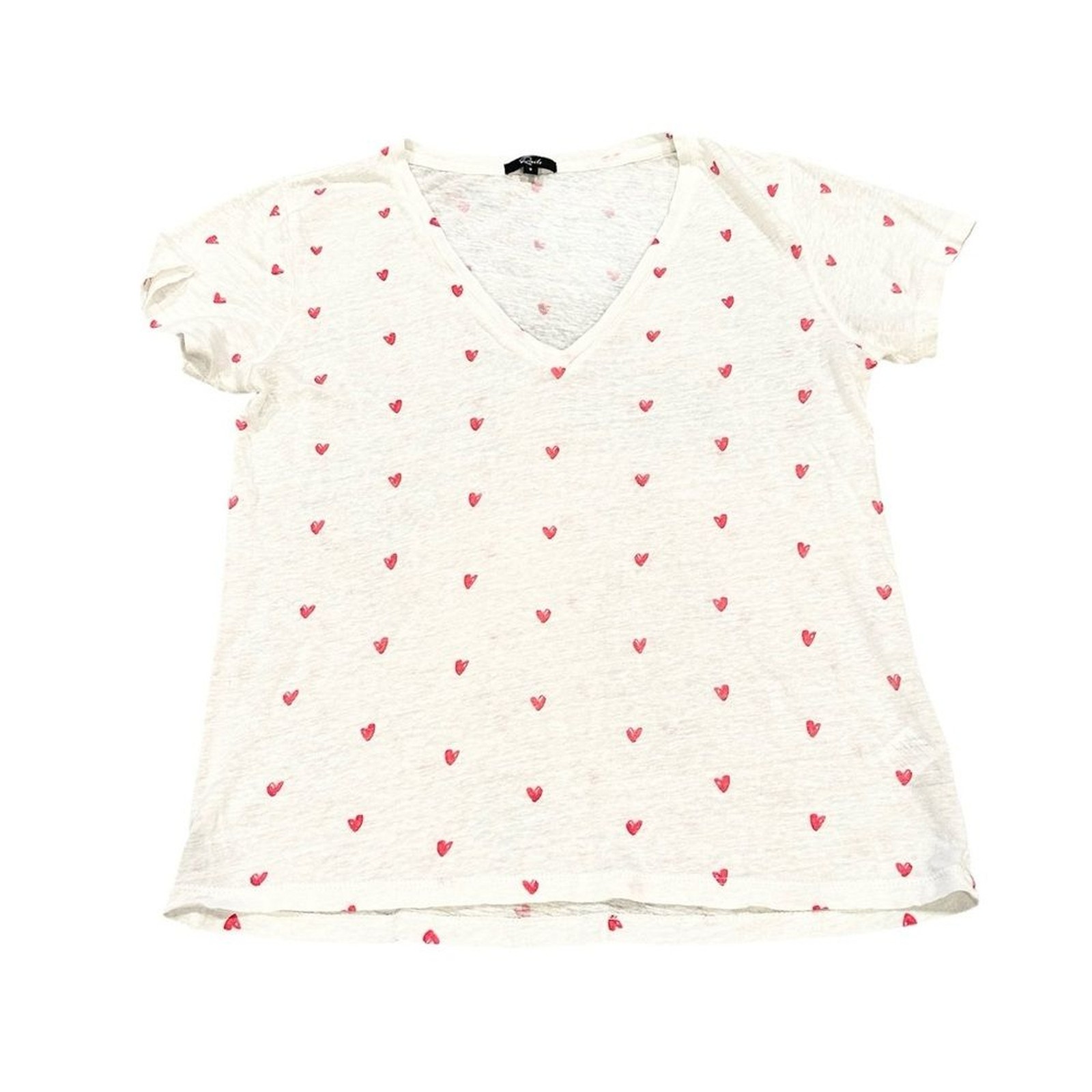 Rails Cara Valentines V-neck White Short Sleeve Tee Pink Lipstick Hearts Pattern