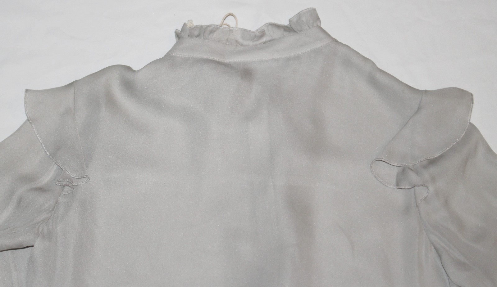 NEW Go Silk Lady Mary Blouse Women XS X-SMALL Sea Salt Gray Ruffled Blouse $330