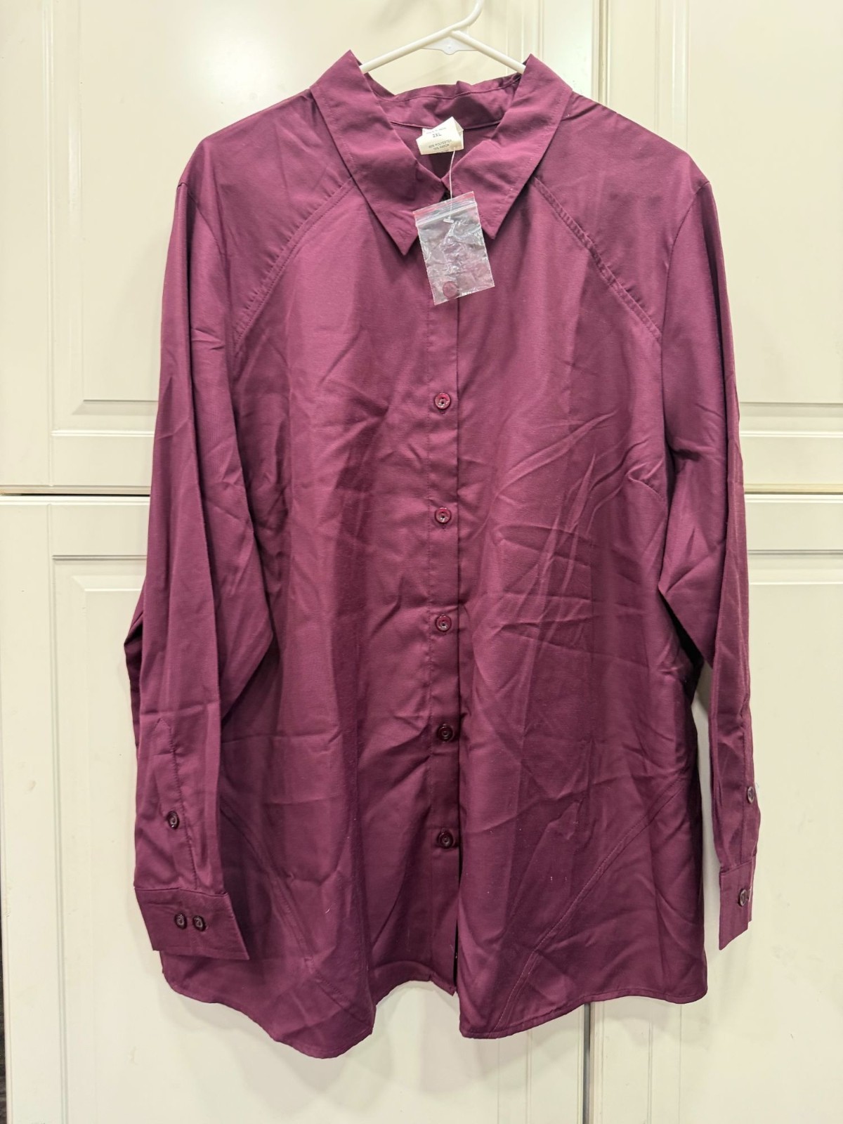 Blair Womens 2XL Button-Down Shirt Maroon Polyester/Rayon Blend