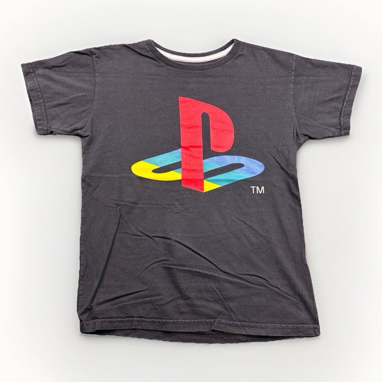 Retro Youth Playstation TM Pureisutēshon Logo Black T-Shirt Gaming Size Large