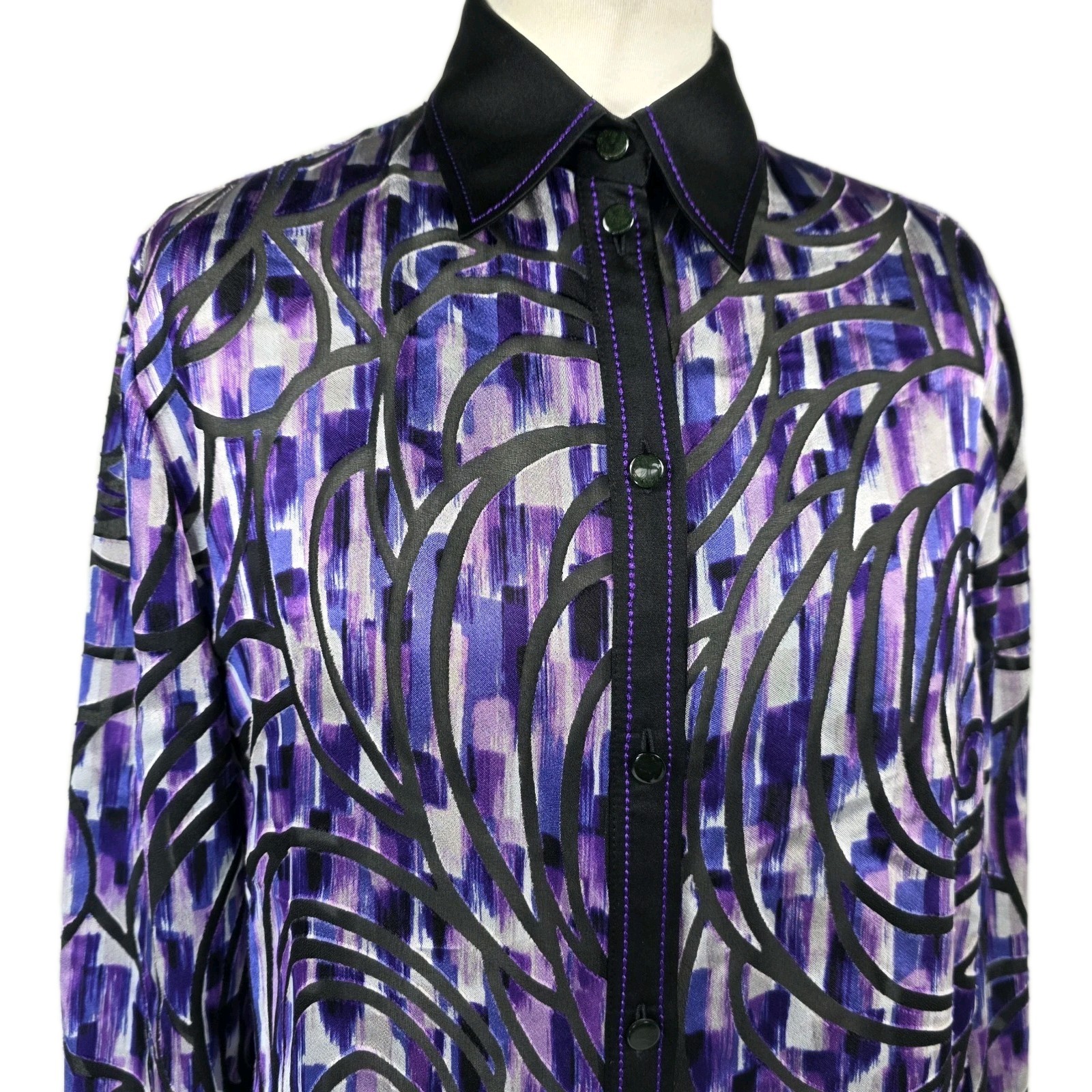 Sommermann Purple Black Abstract Print Designer Blouse Shirt UK 12 EU 40