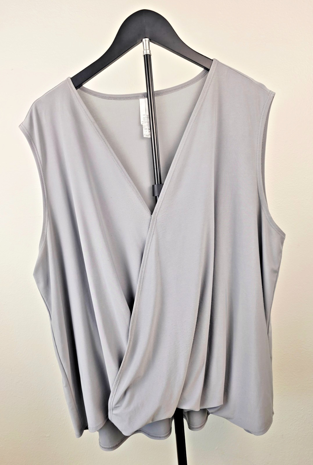 MARLA WYNNE Wrap Sleeveless Drape Hi Lo Top Dark Gray Waist Length Blouse SZ 2X