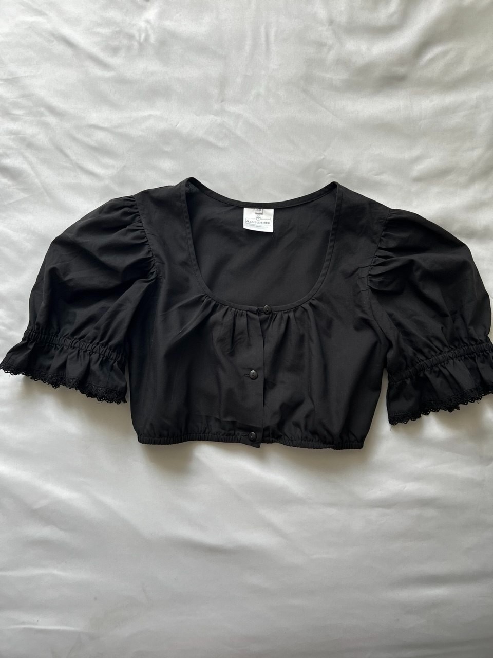 Dirndl Blouse Almsommer Crop Top Black Oktoberfest Trachten EU 40