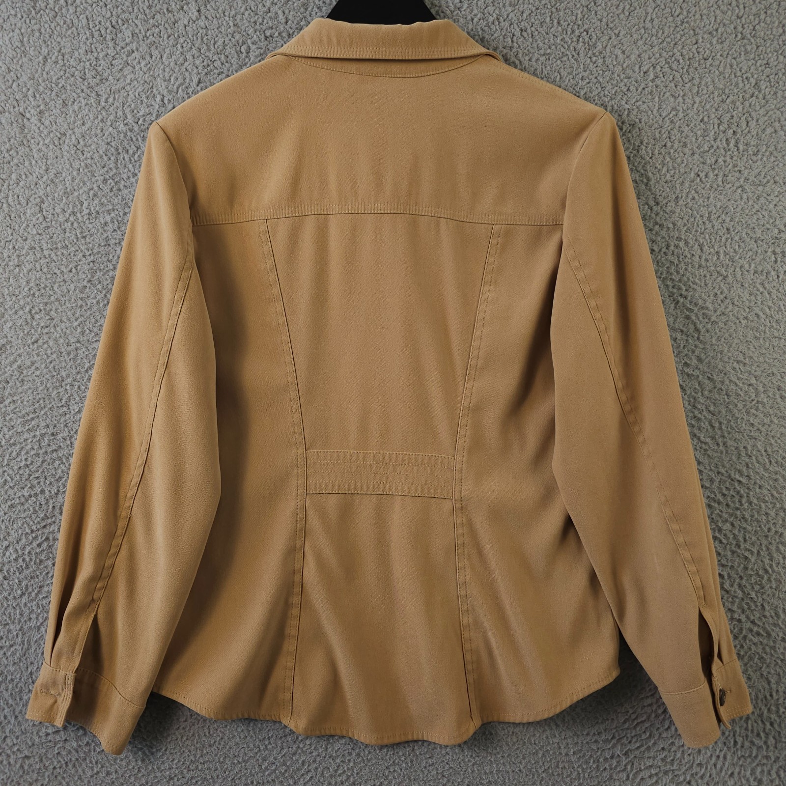 Vintage Talbots Shirt Womens SP Tan Button Up Faux Suede Career Office Stretch