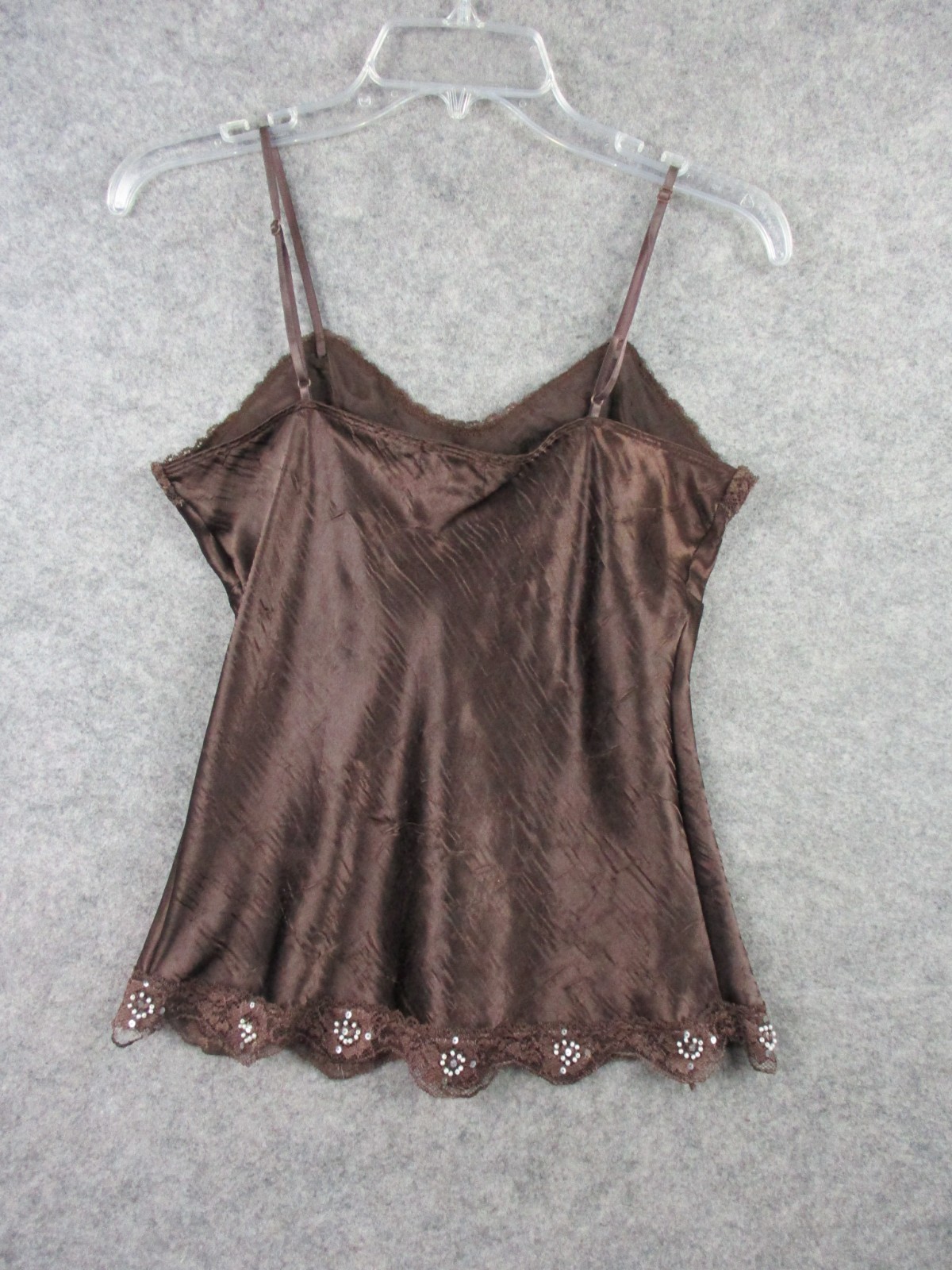 Vintage Cami Women Small Brown Satin Top coquette Grunge Whimsy Babydoll Y2K