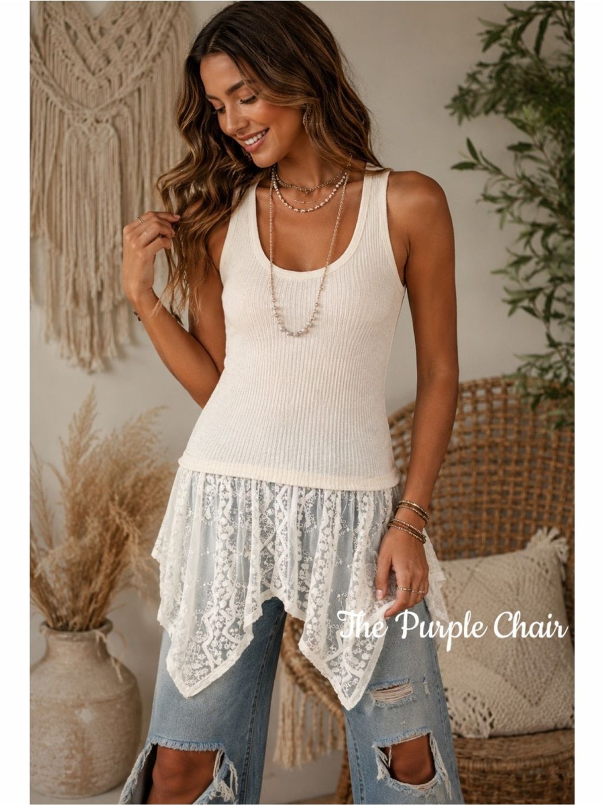 ALTAR’D STATE NWT Sleeveless Boho Lace Hem Tunic