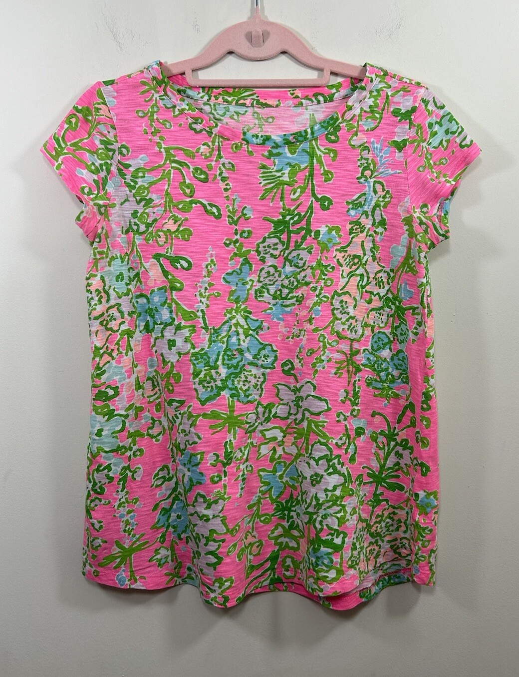 Lilly Pulitzer Etta Tee Shirt Top Southern Charm XXS Floral Pink Green Whimsical
