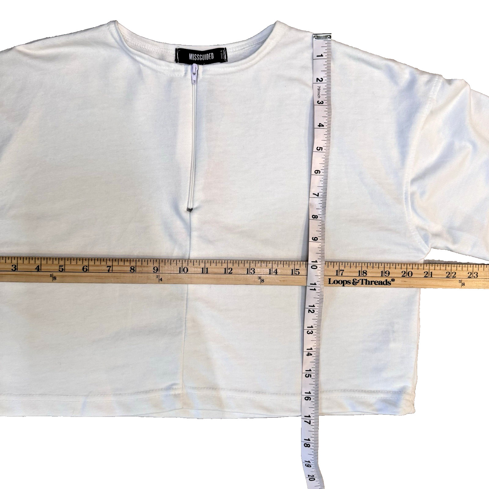Missguided Women Top US 4 White Cotton Blend Long Sleeve Cropped Casual Shirt