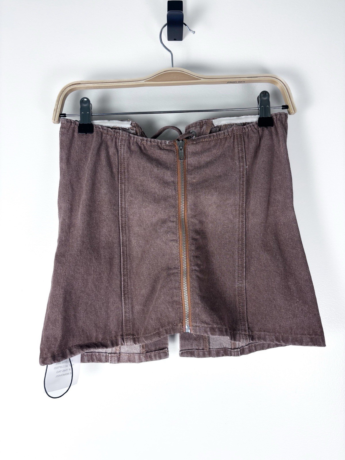 Superdown Revolve Jasmine Brown Lace Up Corset Strapless Denim Tube Top NWT