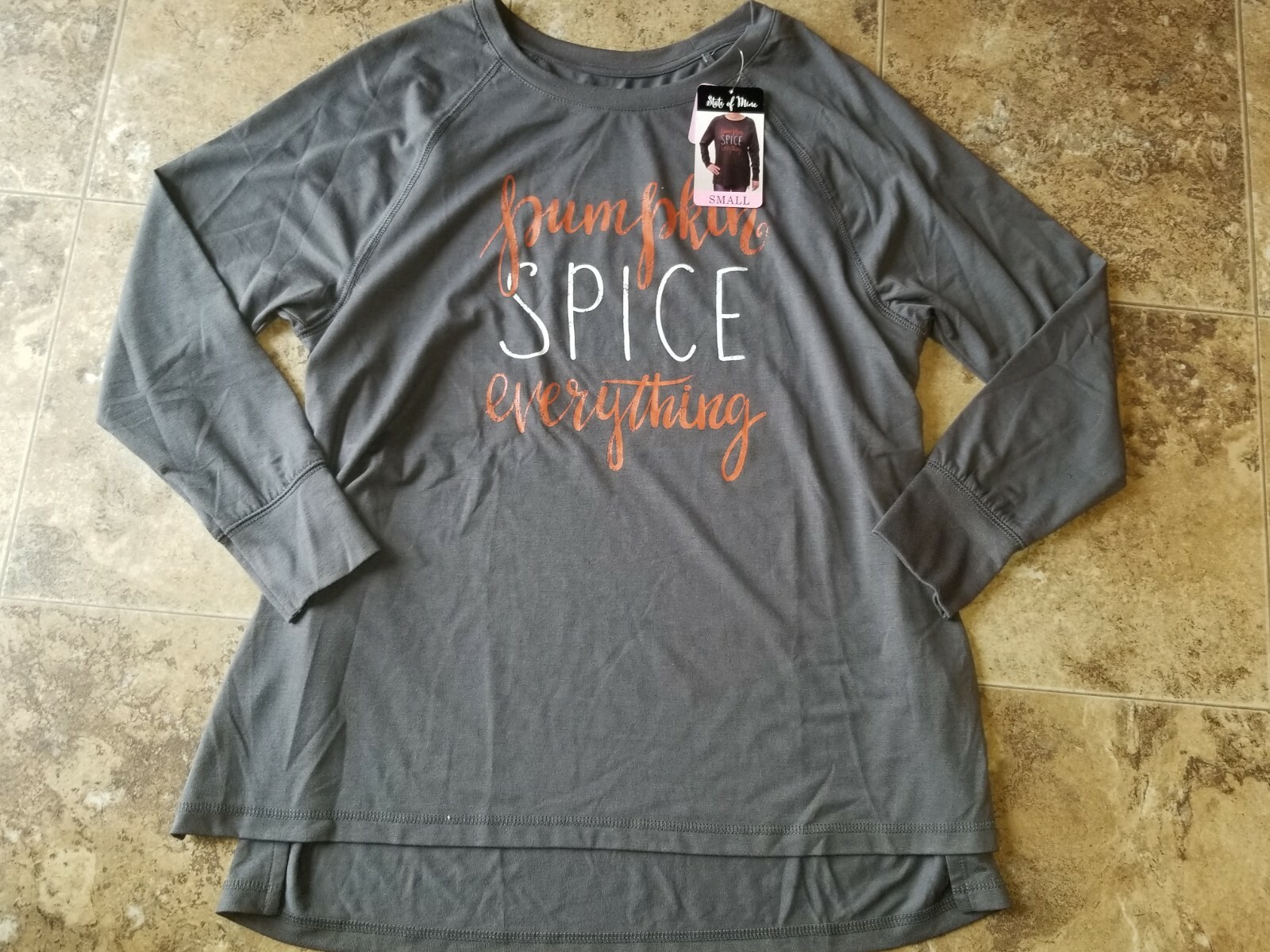 Nwt Womens State of Mine Shirt Fall Pumpkin Spice Everything Gray Pearl L/S S