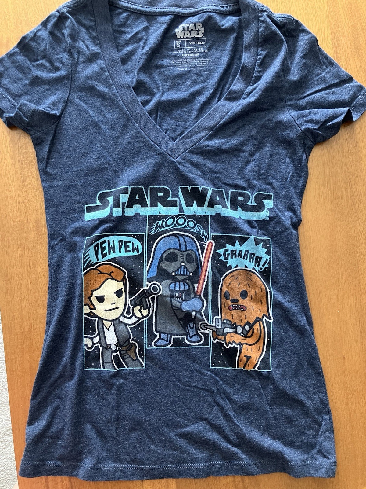 Star Wars Cartoon Shirt W/ Han Solo, Chewbacca, Darth Vader, Women’s Size Small