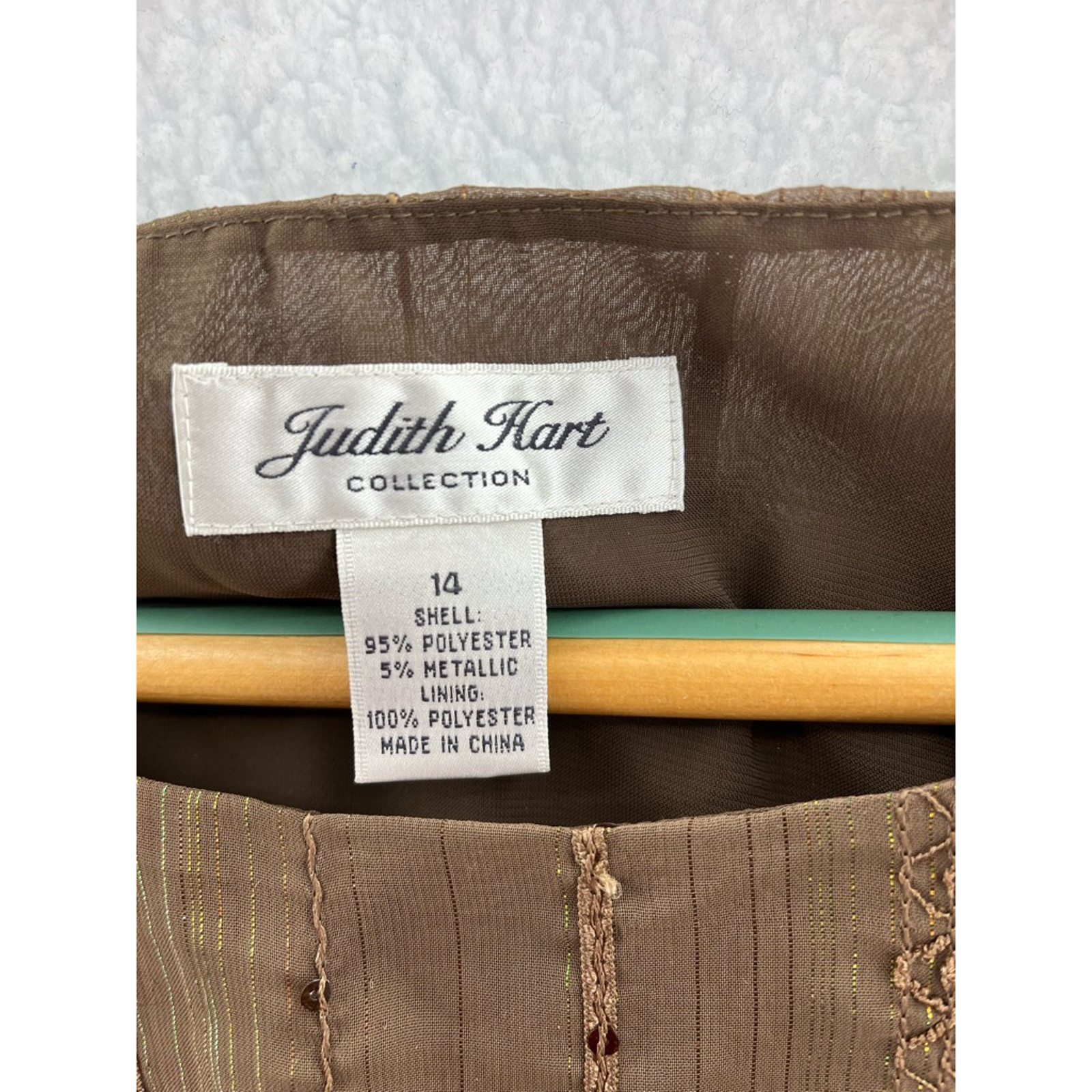 Judith Hart Collection Womens Blouse Brown Stripe Sleeveless Embellished 14 New