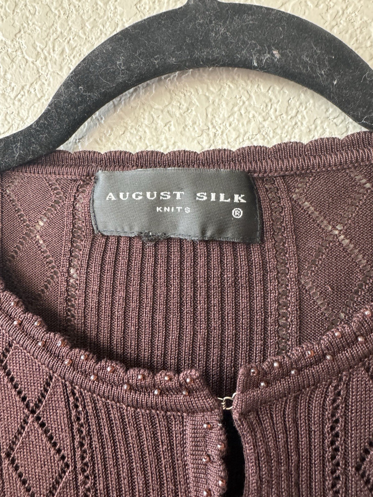 August Silk Brown Beaded Half Sleeve Cardigan, Cut Out Tags Size Medium