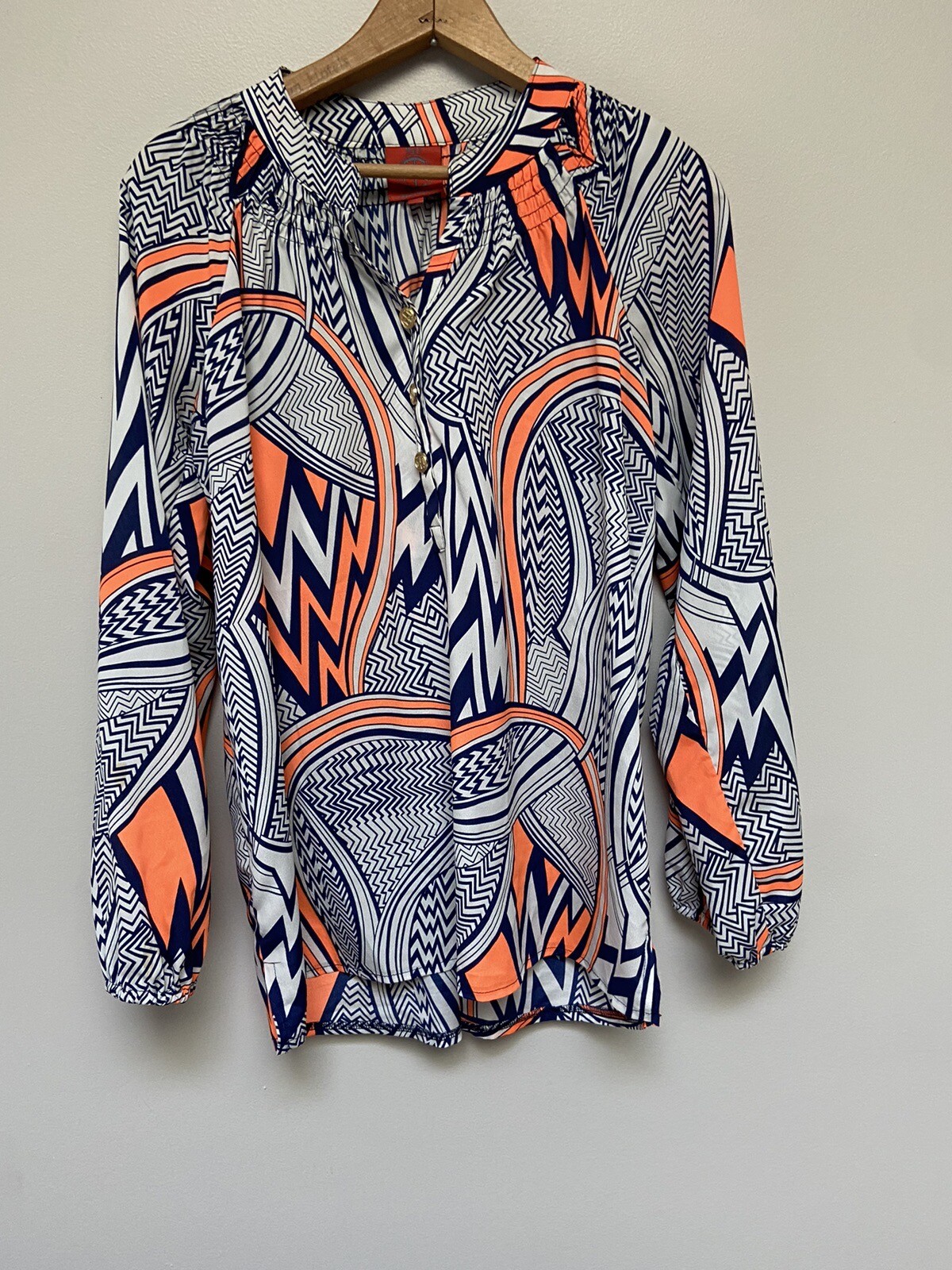 Tracy Negoshian Womens Graphic Shirt Orange Navy Medium