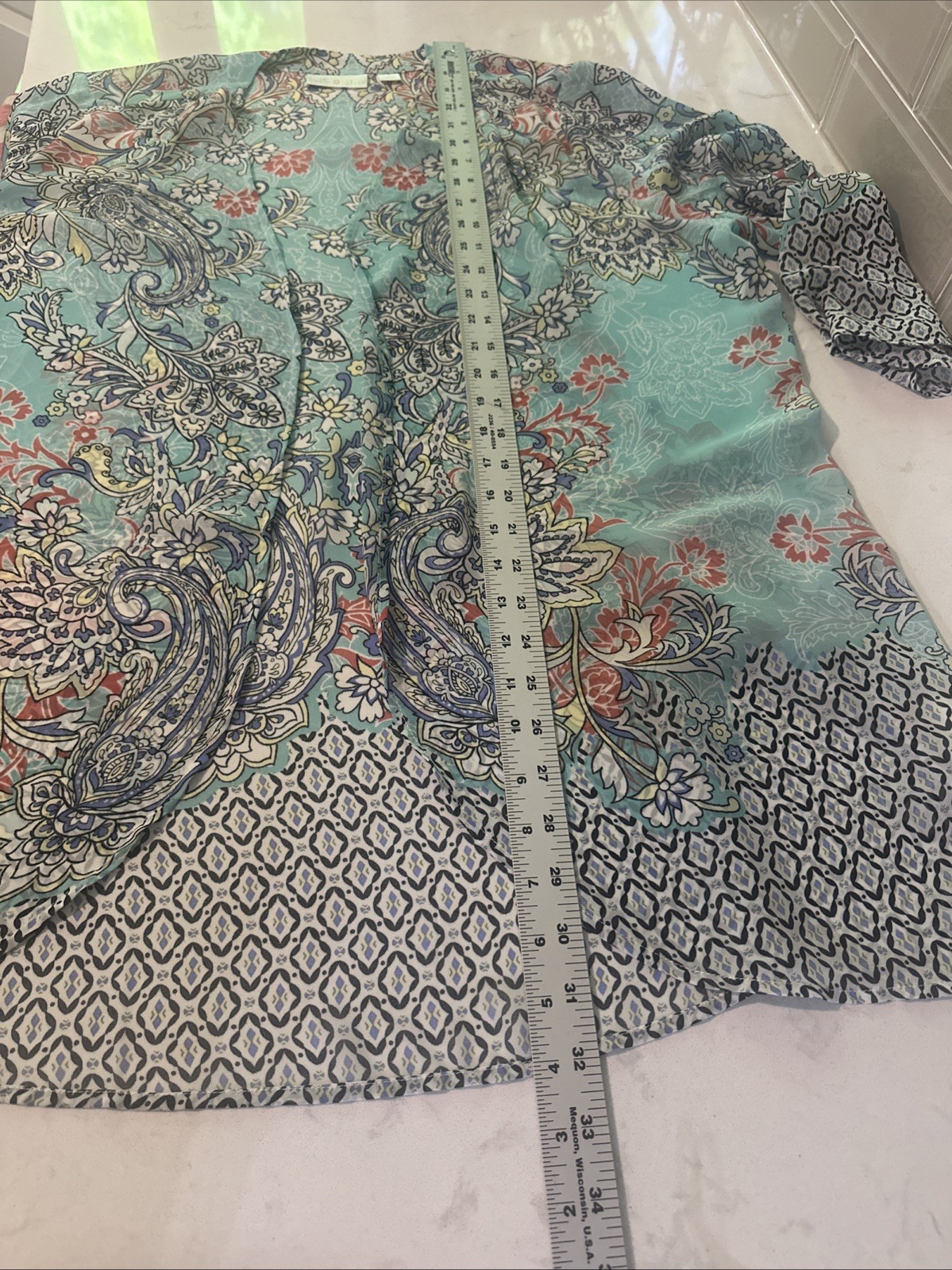 Belle by Kim Gravel Open Front Printed Woven Cardigan Kimono Style A377275 Sz L