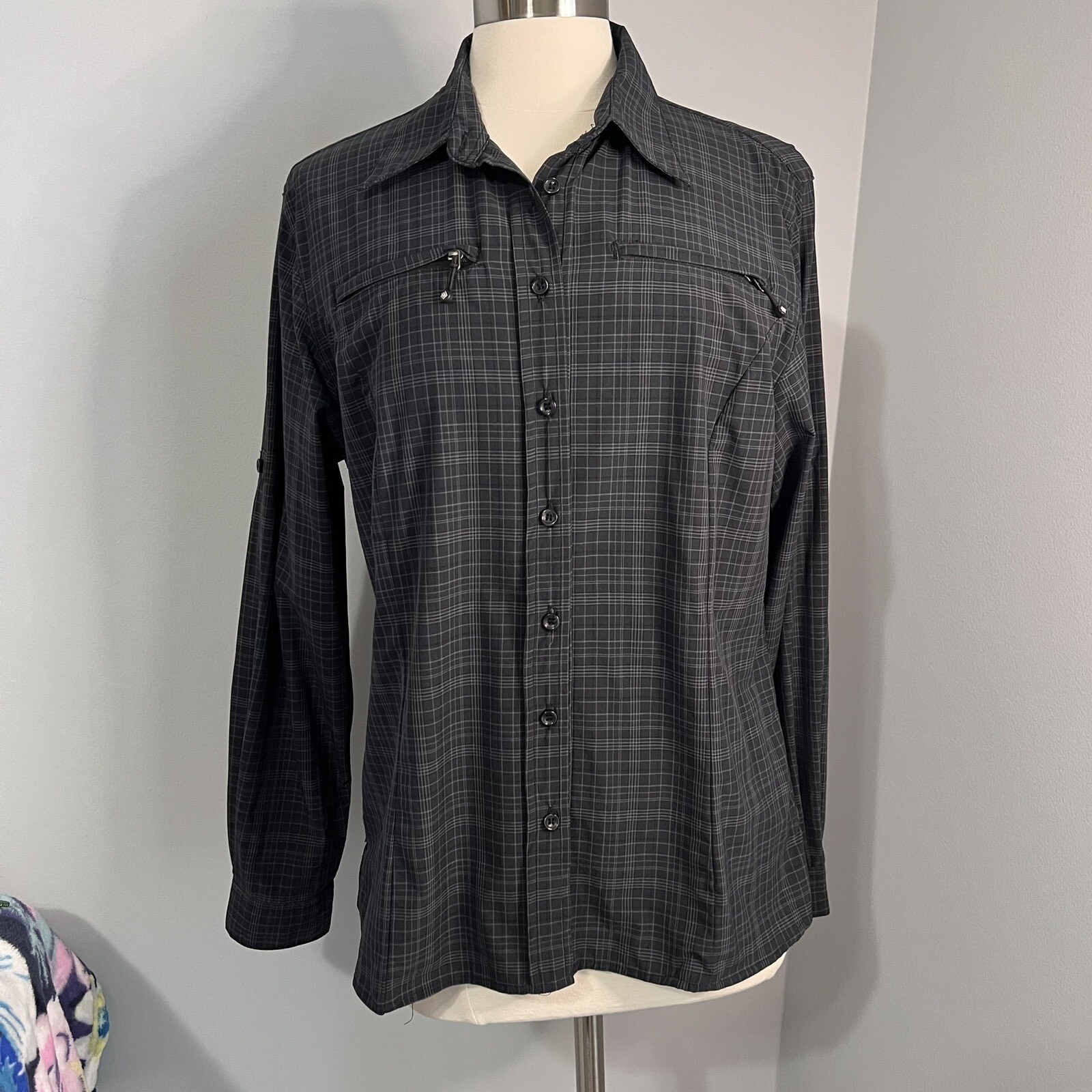Aero Tech Designs Cyclewear Women’s Size XL Dark Plaid Button Down Cycle Shirt