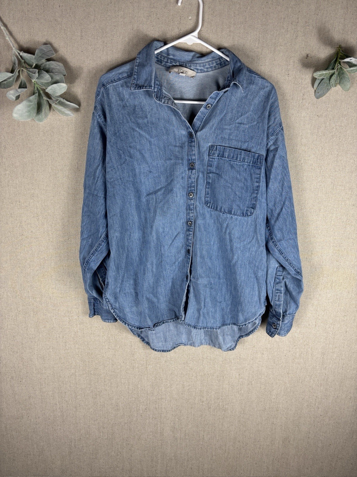 Loft Light Wash Denim Button-Up Shirt Small