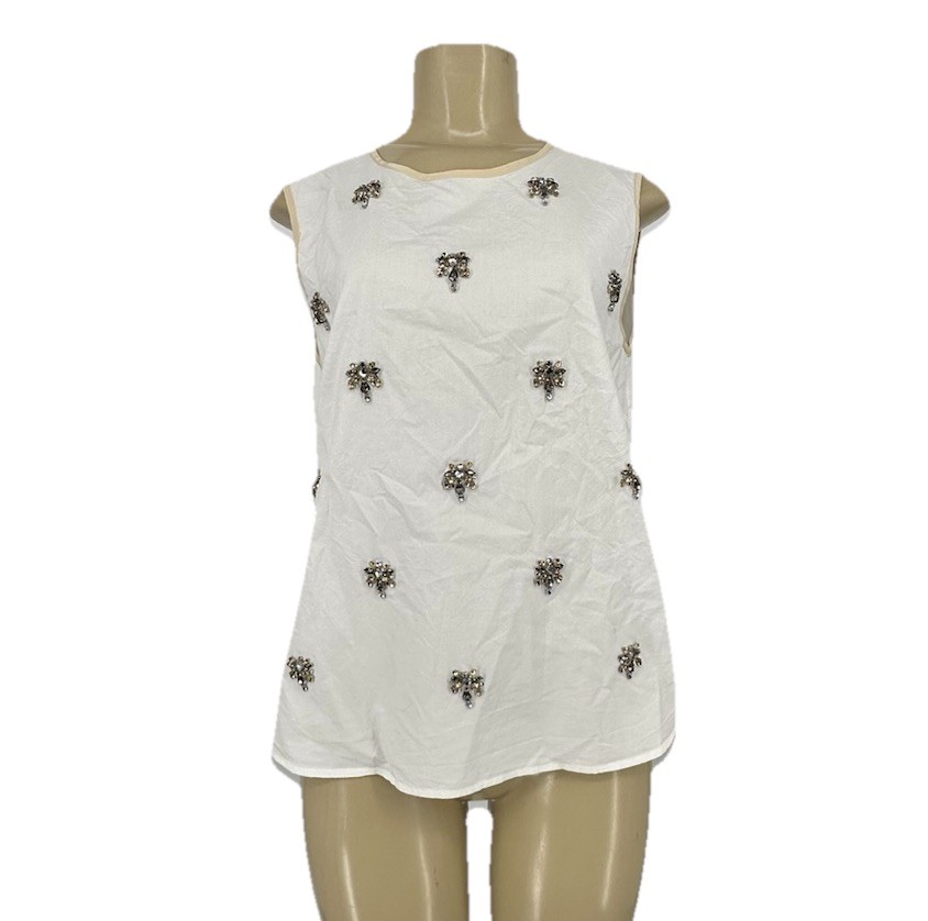 J Crew Size 8 Women Jeweled Sateen Shell White Top 02744 Sleeveless V23