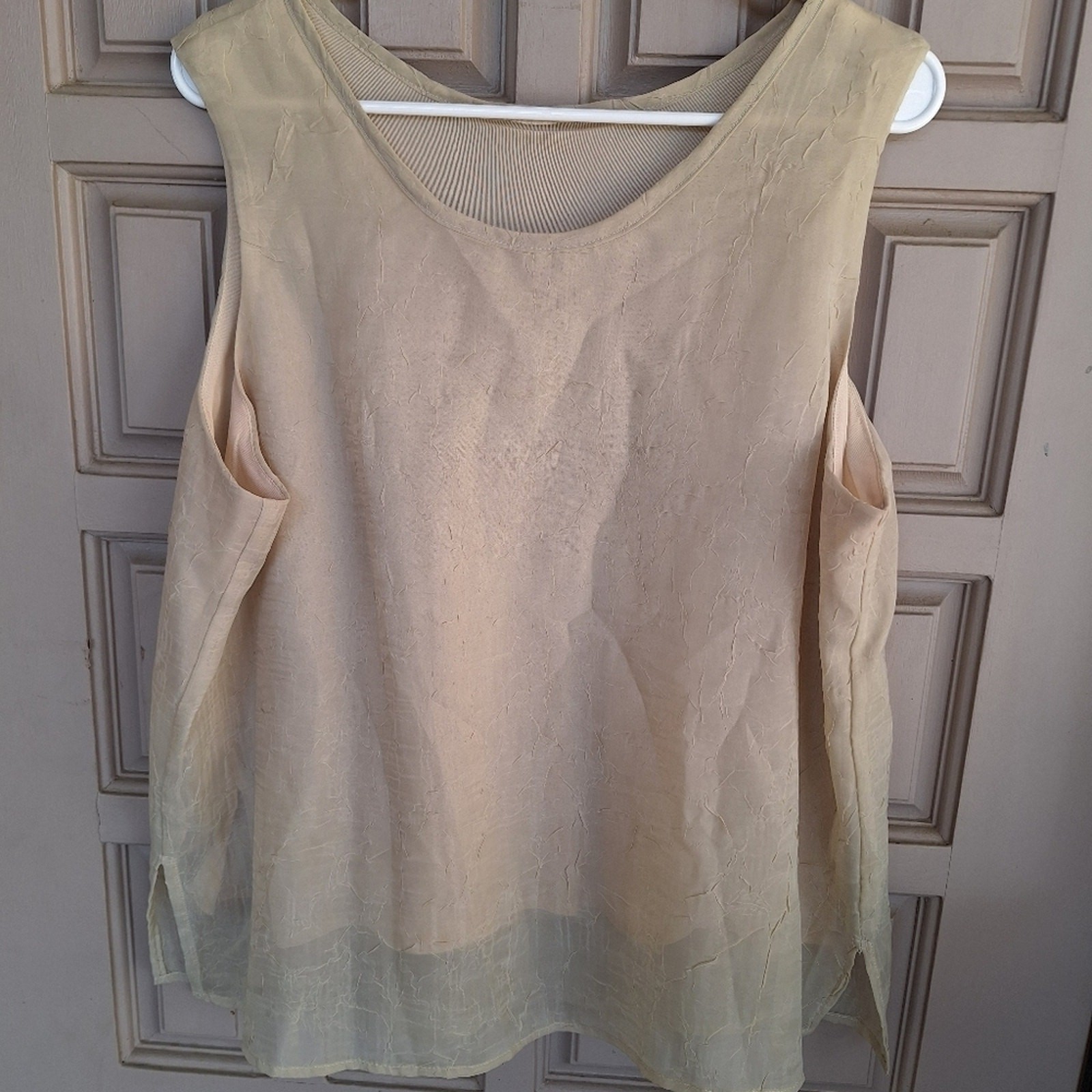 Collection by Connie 2Pc Top SzXL Lined Tank W Over Shirt Creme Silky Shiny Nice