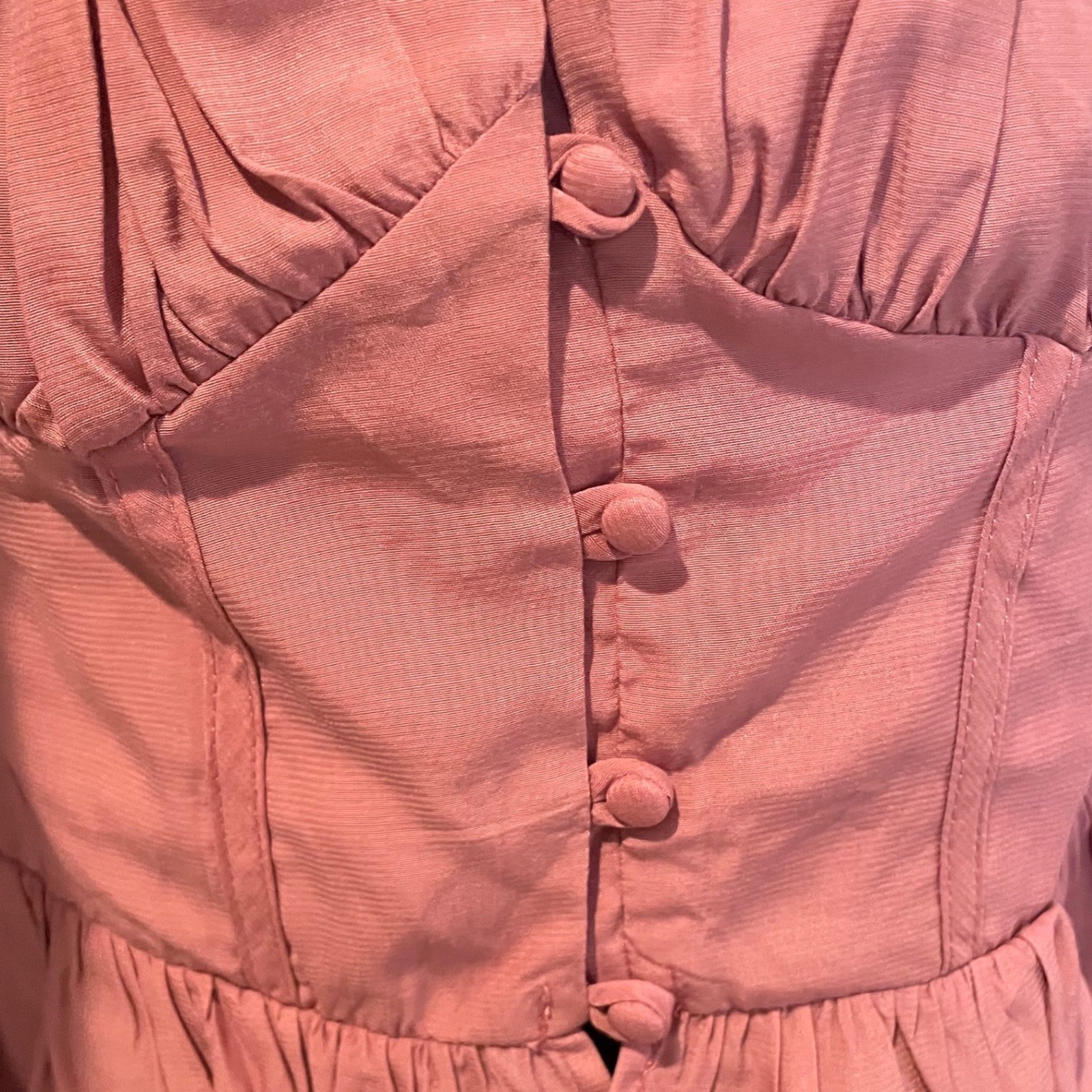 HYFVE Mauve Pink Ruched Bust Tie Front Ruffle Crop Top Long Sleeve Size L