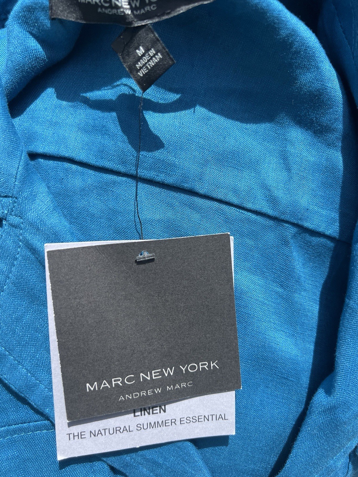 Marc New York Andrew Marc Medium Teal Blue Sleeveless 100% Linen Tunic Dress NEW