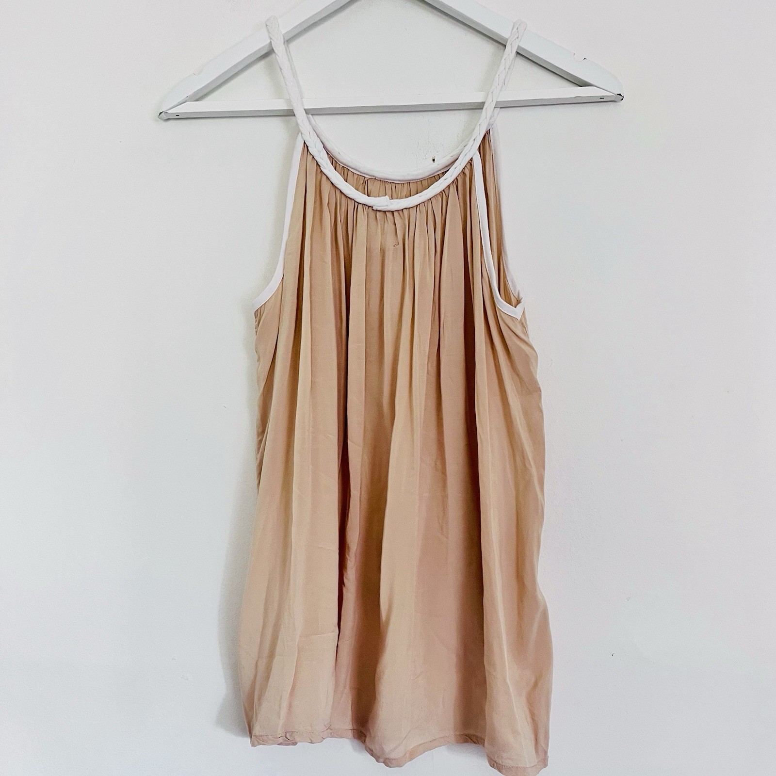 Hush Blush Pink Braided Strap Top UK S/M UK 8-12 Rayon Swing Loose