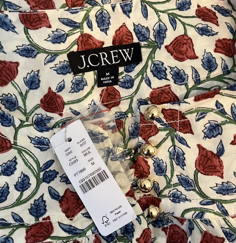 J Crew Shirred Popover Blouse Size Medium Rosewood Floral NEW