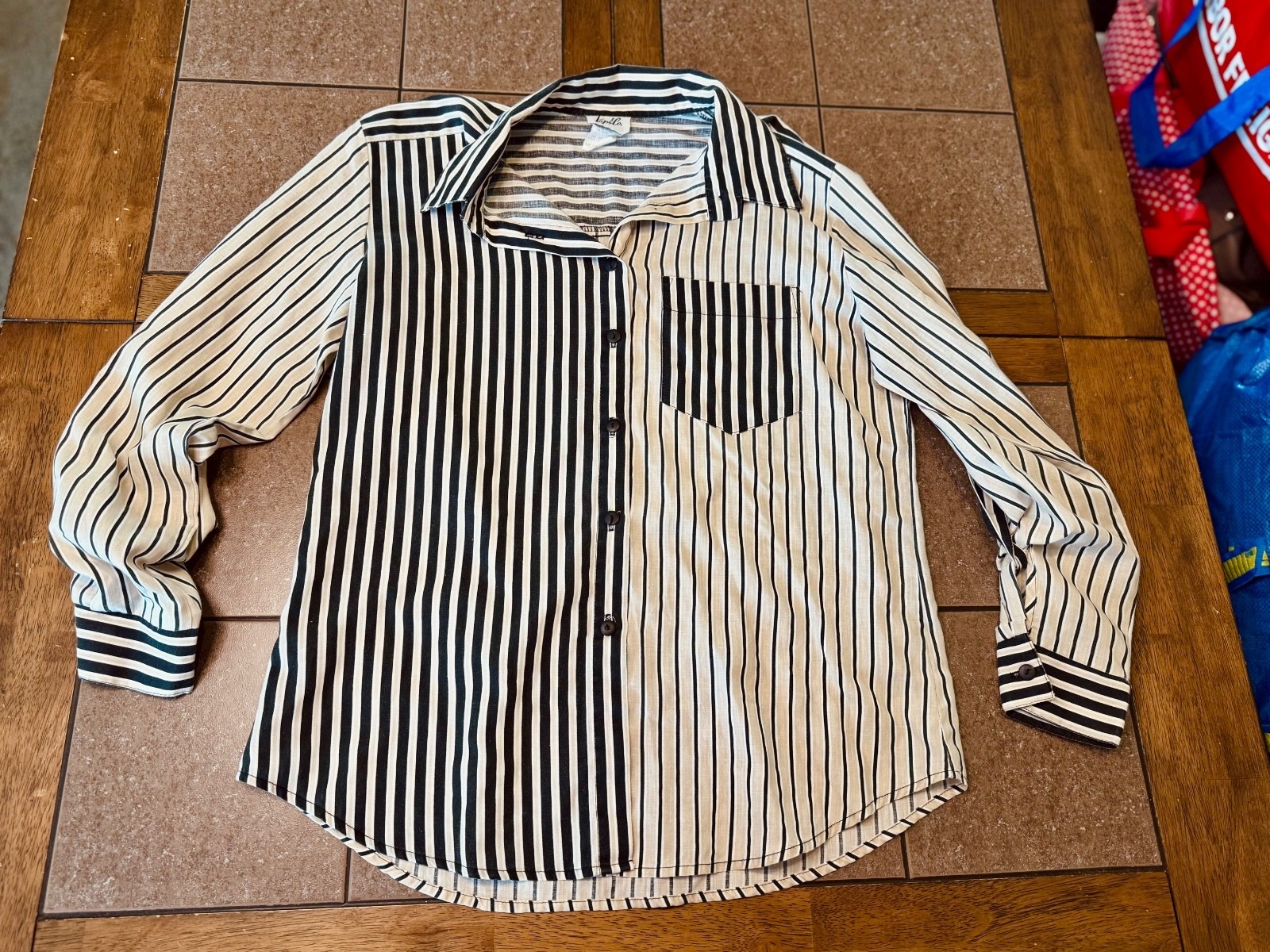 Women’s vintage color block button up long sleeve