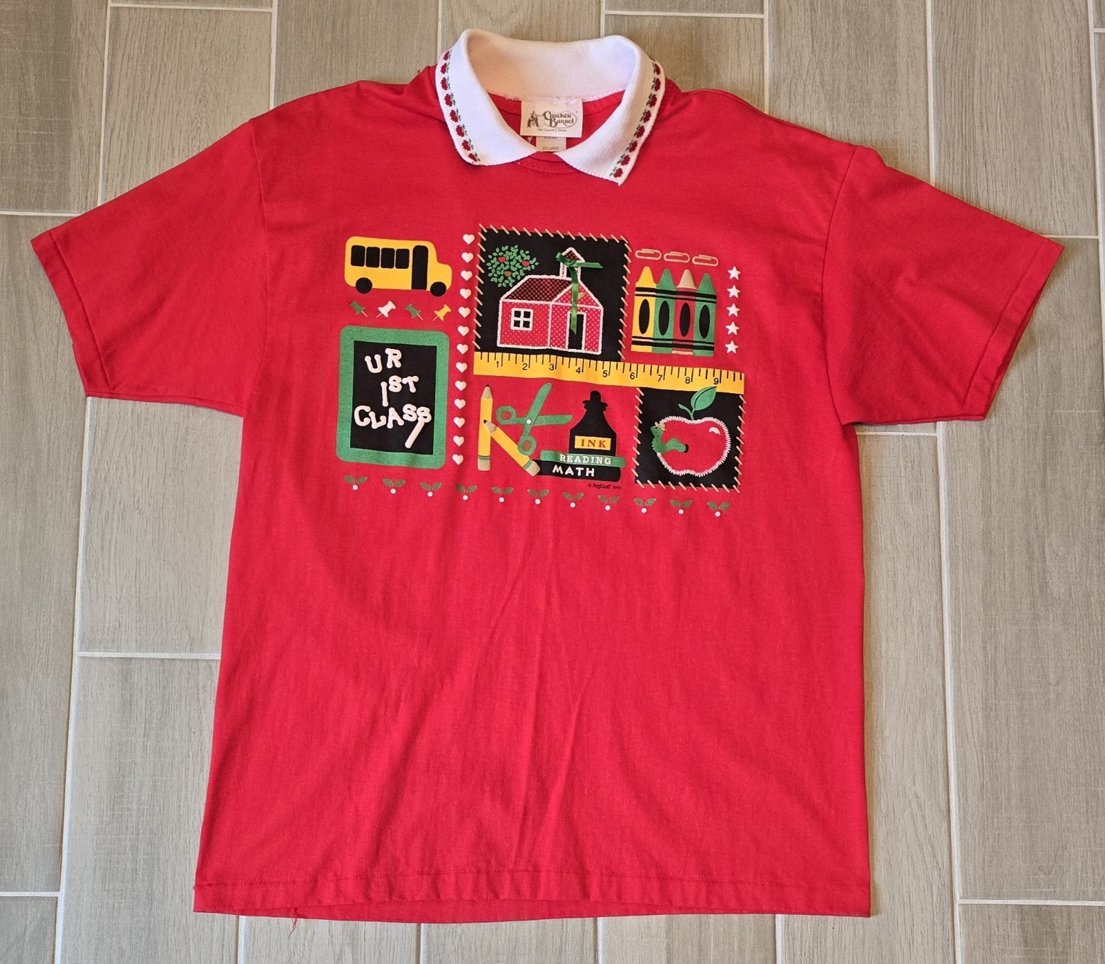 Vintage Cracker Barrel Shirt Art School Teacher Womens XL USA Red Single-Stitch