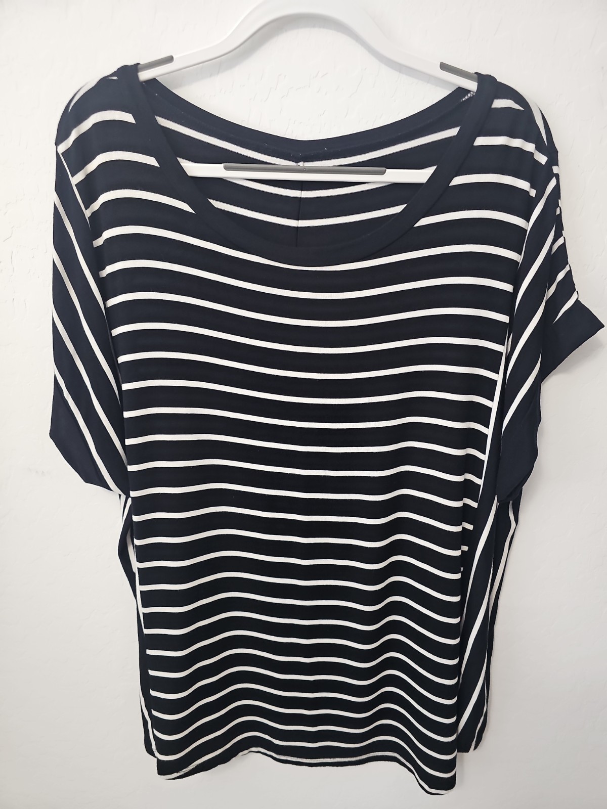 Unbranded Black White Striped Dolman Short Sleeve Top Casual Scoop-neck